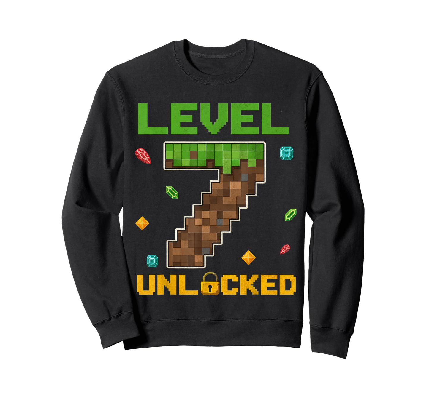 Retro Pixel Level 7 Unlocked Birthday Gamer Gift for Kid Boy T-Shirt