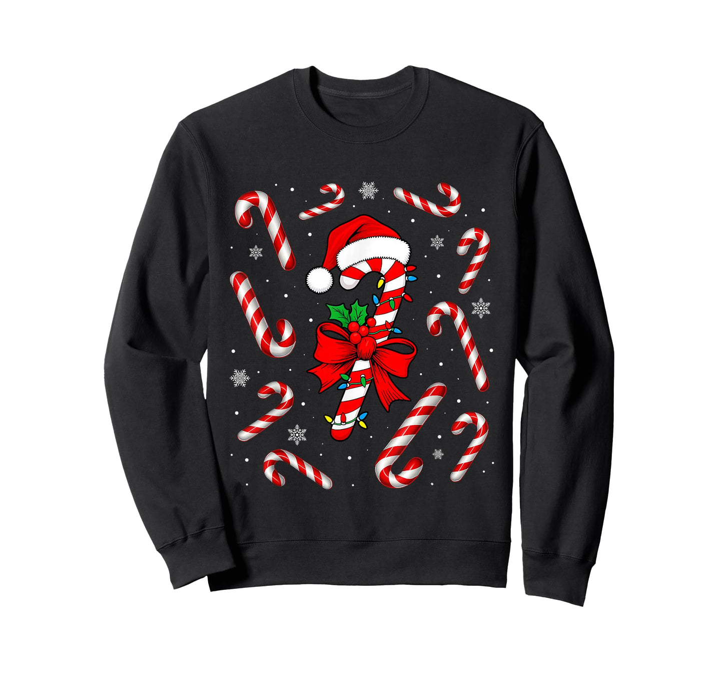 Funny Red and White Candy Cane Xmas Lights Santa Christmas T-Shirt