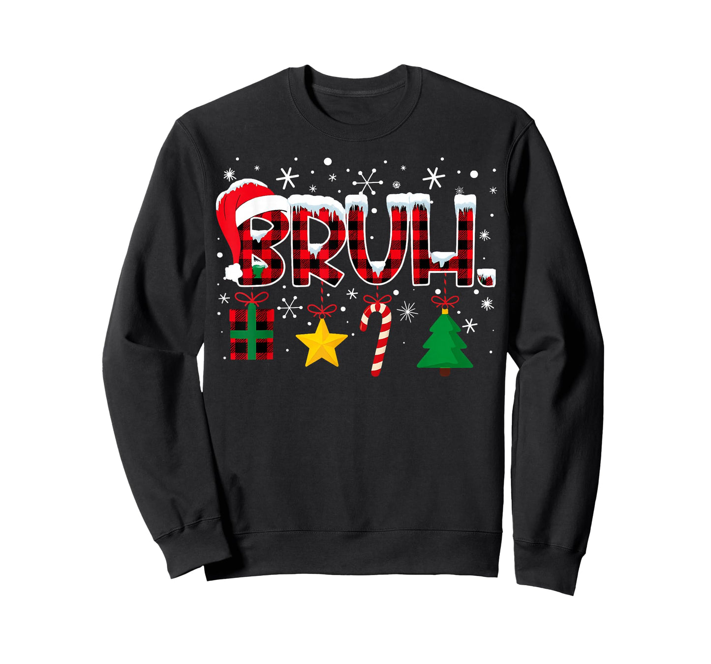 Bruh Funny Christmas Red Plaid Teens Boys Kids Xmas Pajamas T-Shirt