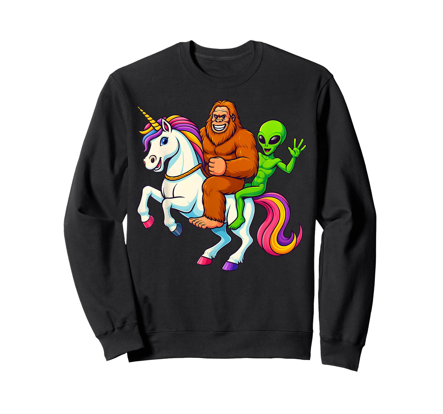 Funny Bigfoot Alien Unicorn Sasquatch & Alien Riding Unicorn T-Shirt