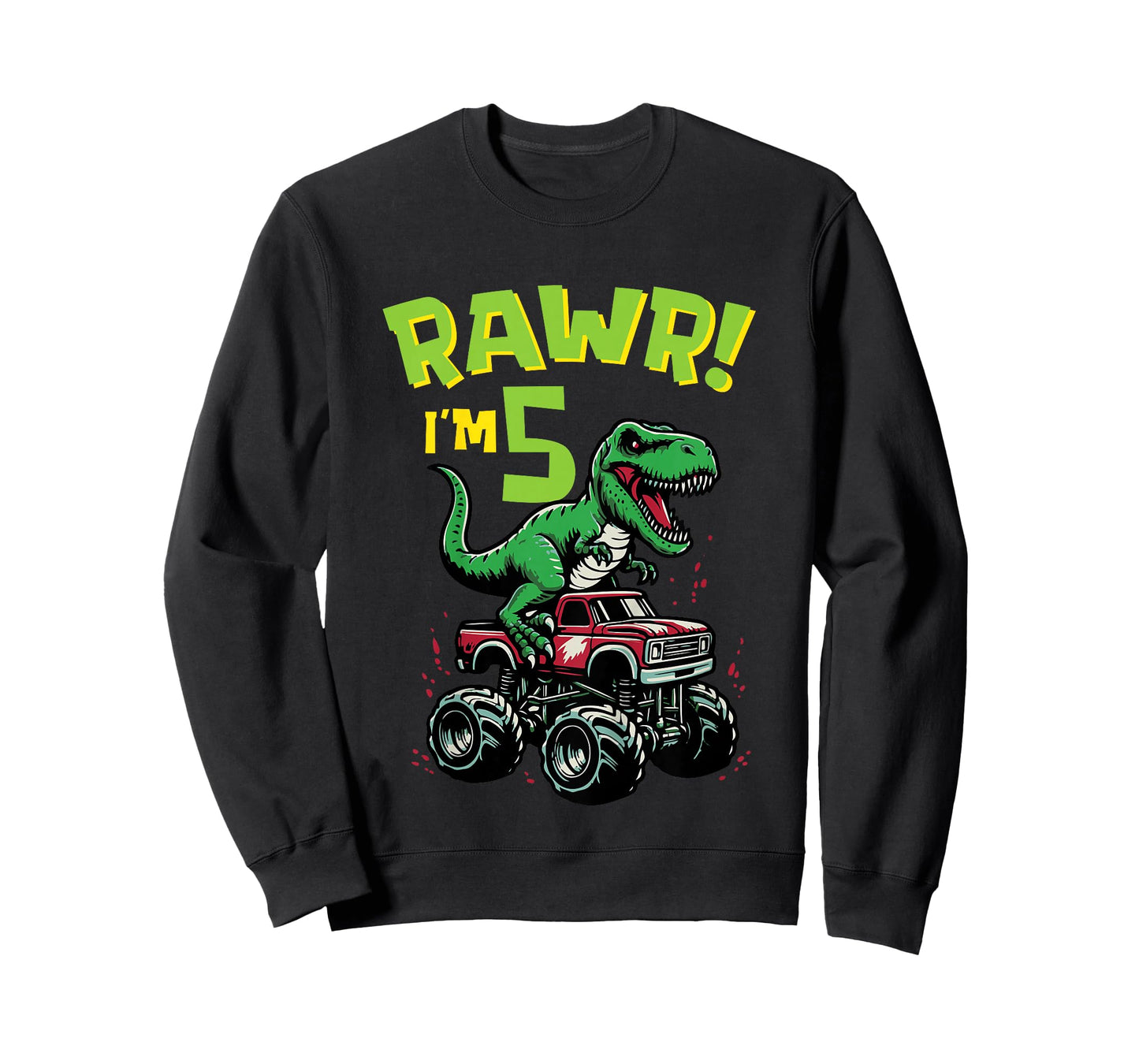 Kids Rawr Im 5 Dino On Monster Truck 5th Birthday Trex Boys Kids T-Shirt