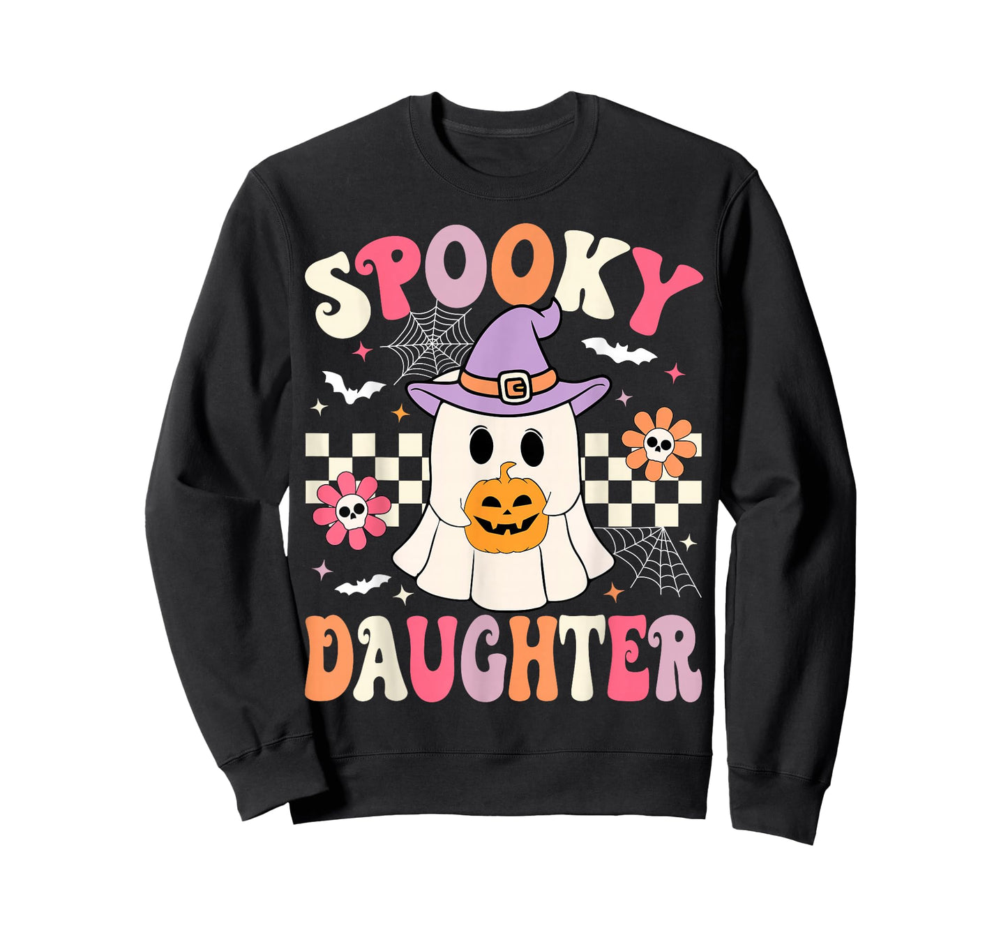 Groovy Spooky Daughter Retro Ghost Holding Pumpkin Halloween T-Shirt