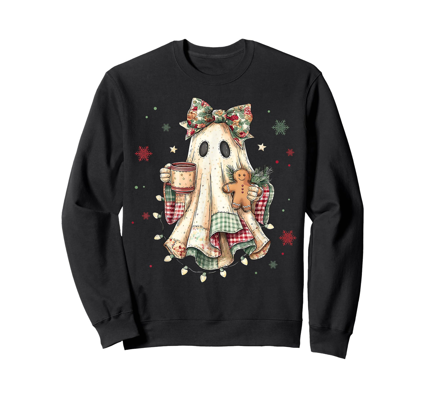 Funny Ghost Gingerbread Merry Christmas Xmas Lights Holiday T-Shirt