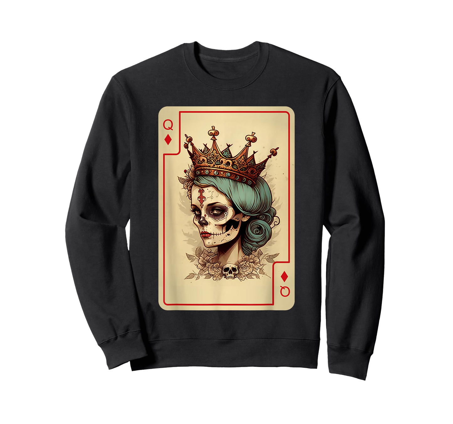 Diamond Queen Gothic Poker Card Game Creepy Queen of Diamond T-Shirt
