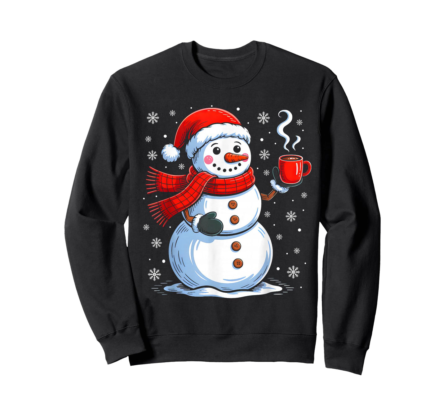 Cute Snowman Drinking Coffee Christmas Funny Xmas Pajamas T-Shirt
