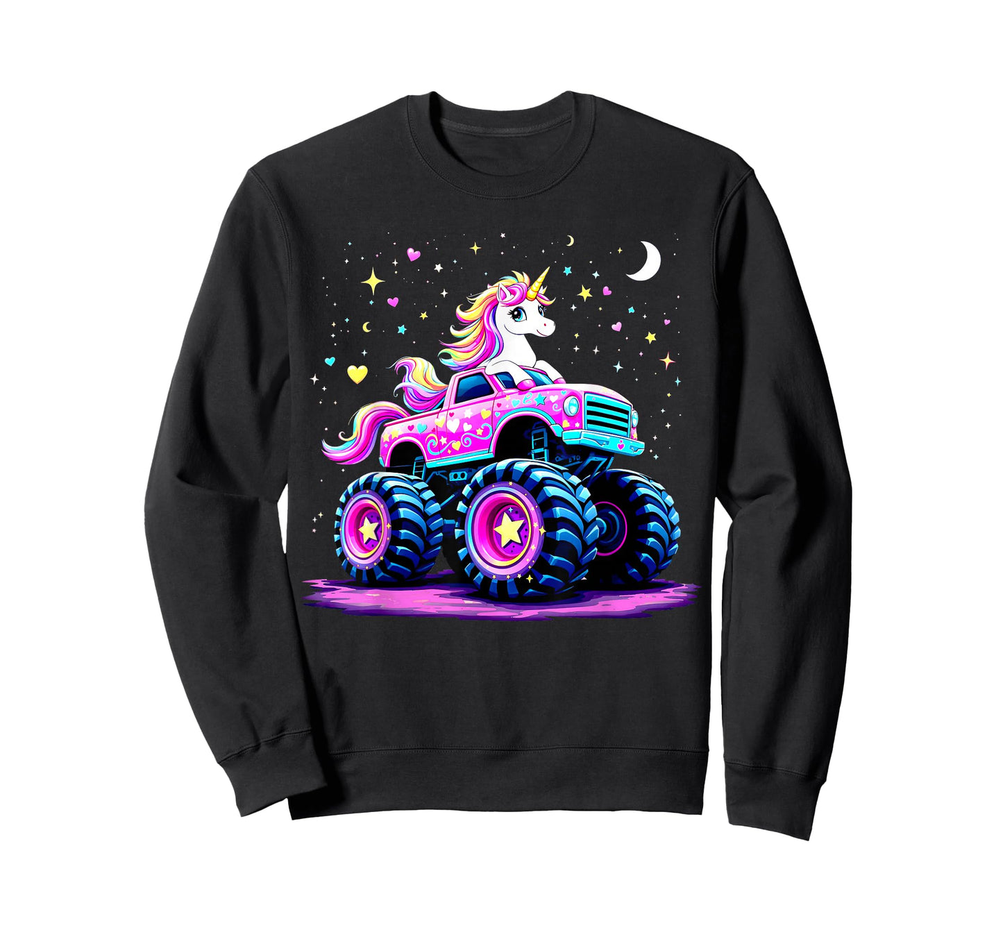 Funny Cute Unicorn Riding A Pink Monster Truck T-Shirt
