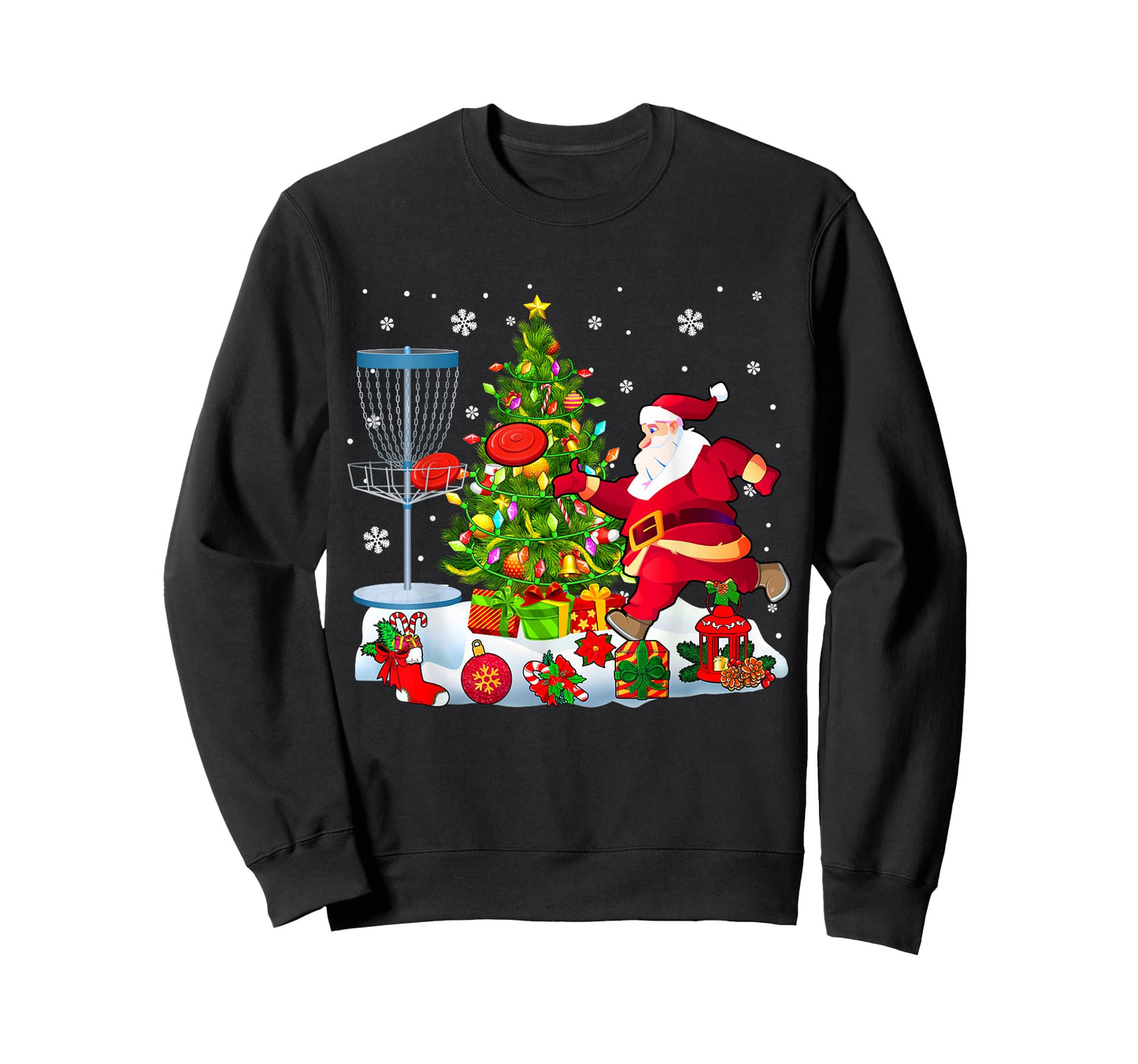Xmas Tree Light Presents Santa Playing Disc Golf Player T-Shirt