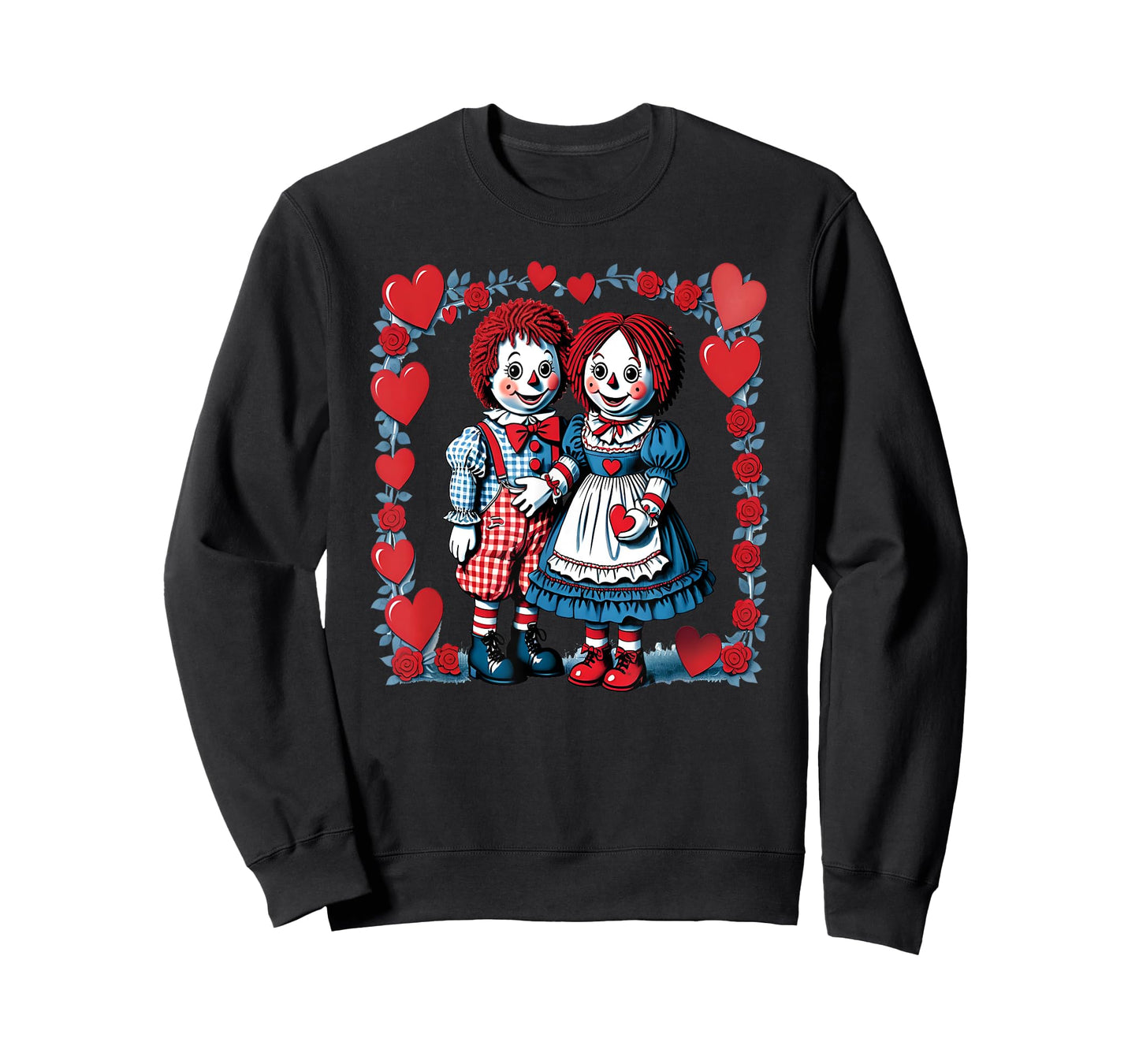 Raggedy Ann and Andy with Valentine's Day Roses & Hearts T-Shirt