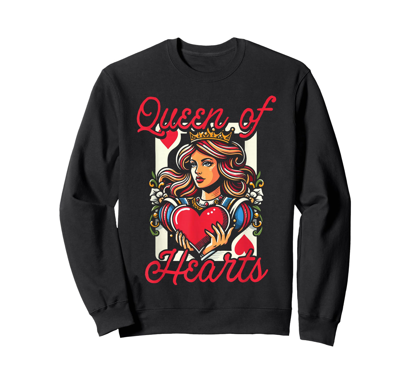 Queen Of Hearts Vintage Card Design Love Passion Girl Women T-Shirt