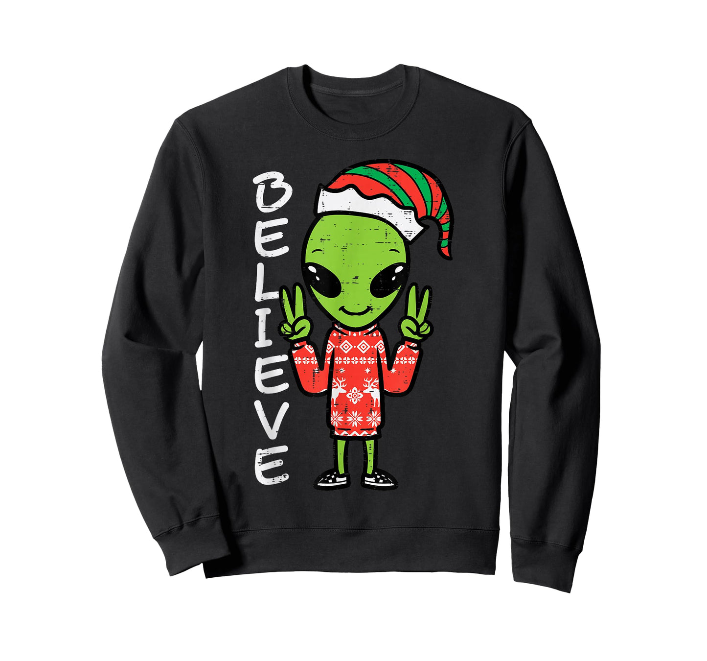 Christmas Alien Elf Believe Funny Xmas Space Men Women Kids T-Shirt