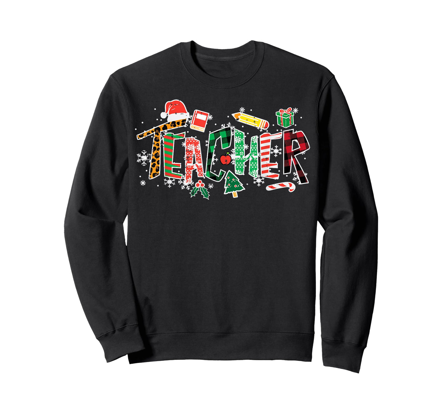 Leopard Buffalo Plaid Teacher Christmas School Xmas Women T-Shirt