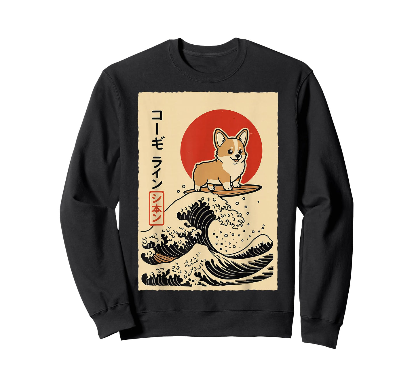 Japanese Corgi Surfing Great Wave Japan T-Shirt