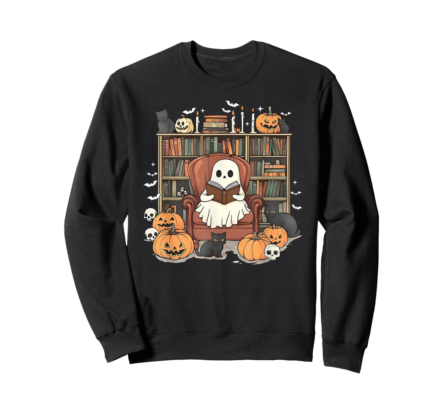 Ghost Library Halloween Book Reading Books Lover Teacher T-Shirt