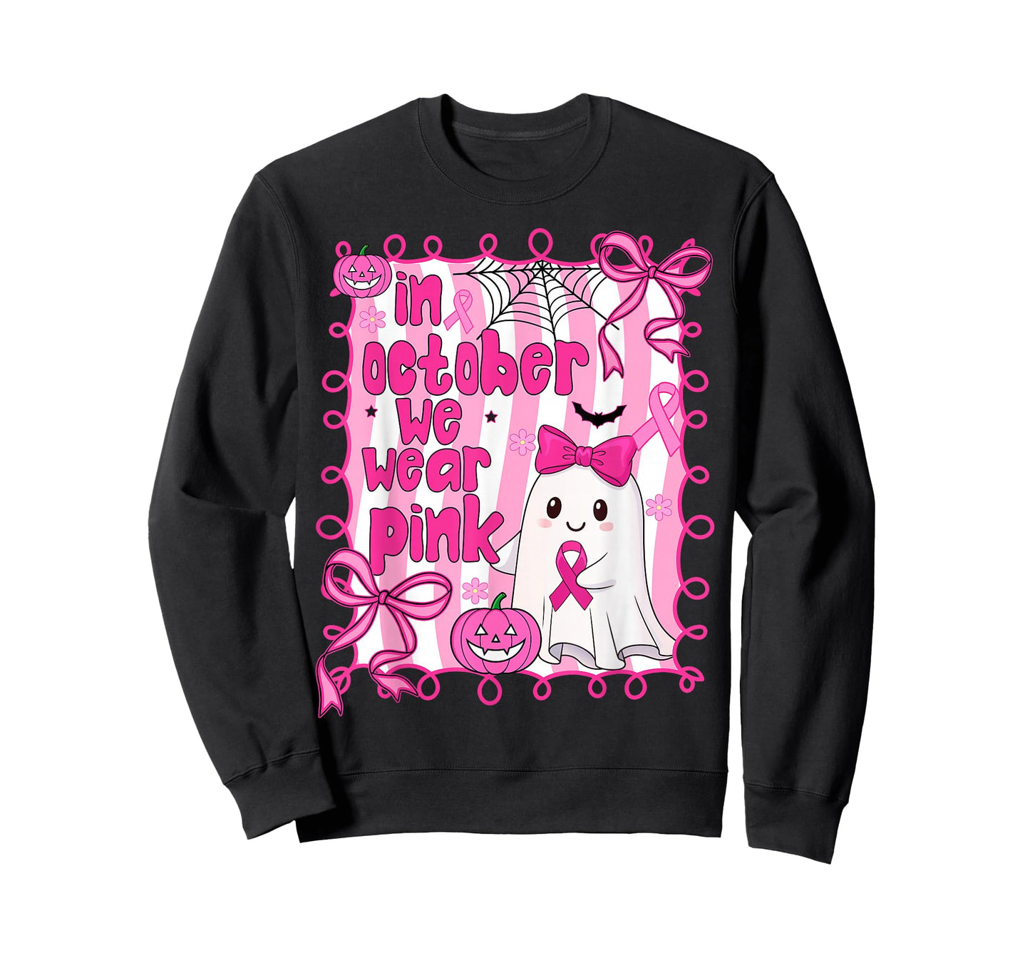 Coquette Cute Ghost In October We Wear Pink Breast Cancer T-Shirt