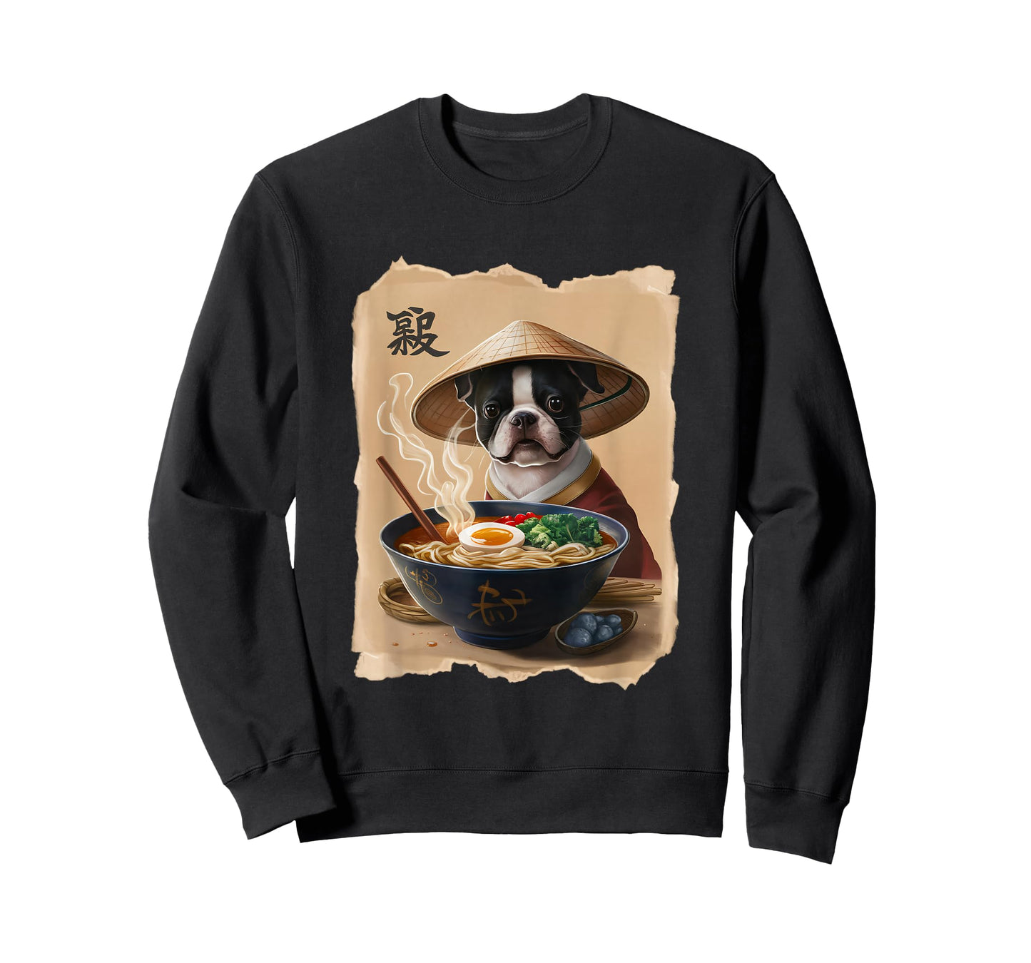 Men Woman Kawaii Eating Ramen Japanese Boston Terrier T-Shirt