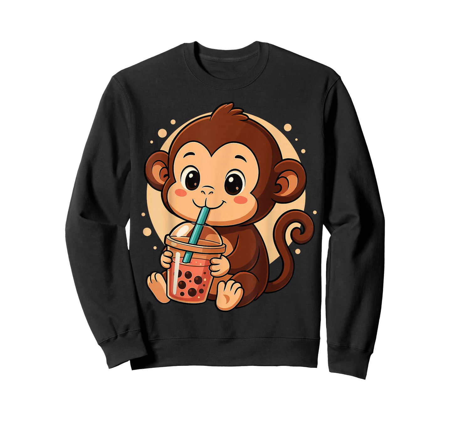 Cute Monkey Kawaii Anime Drinking Bubble Tea Girl Kids T-Shirt