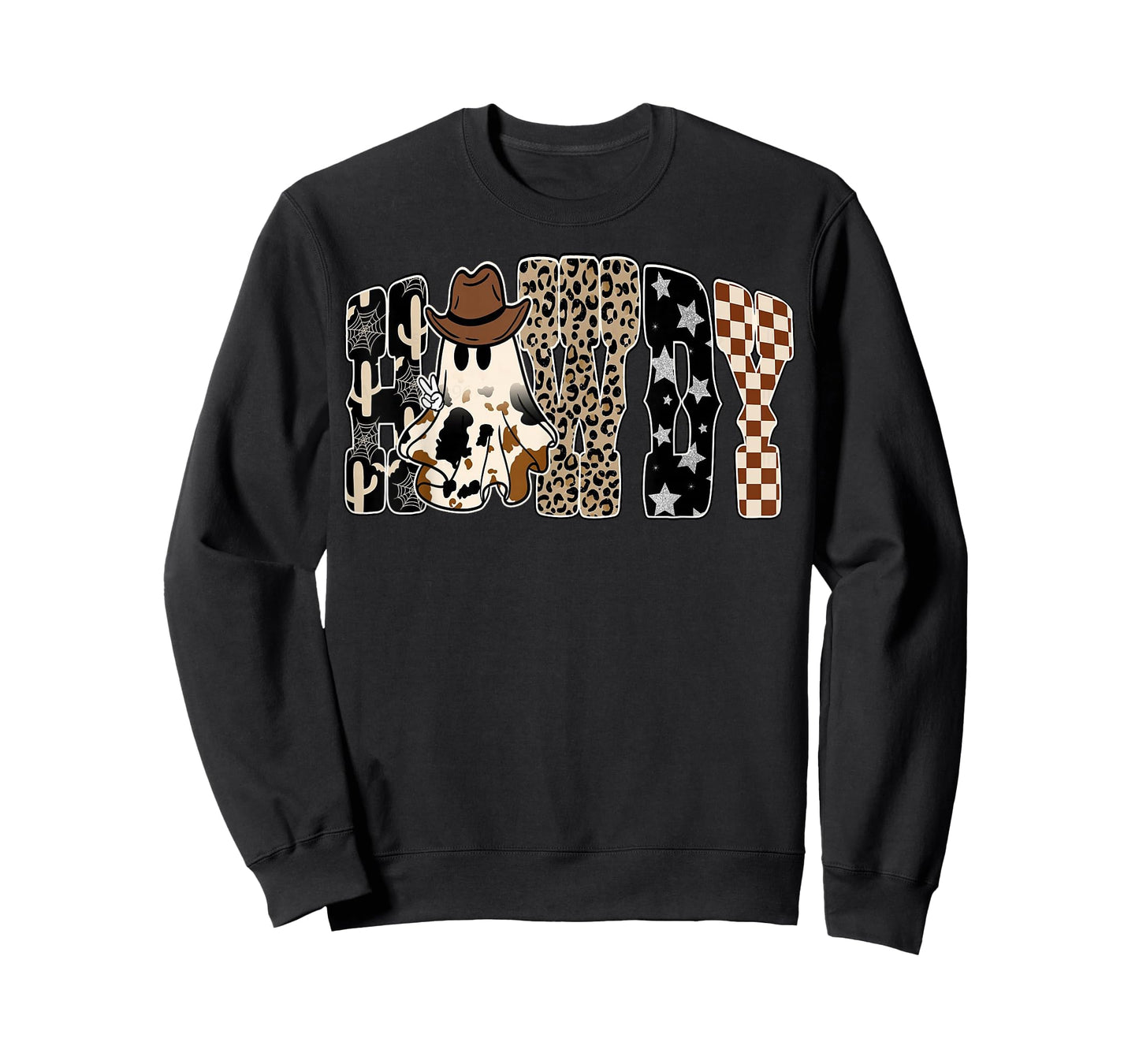 Leopard Howdy Boo Checkered Cute Cowboy Halloween T-Shirt