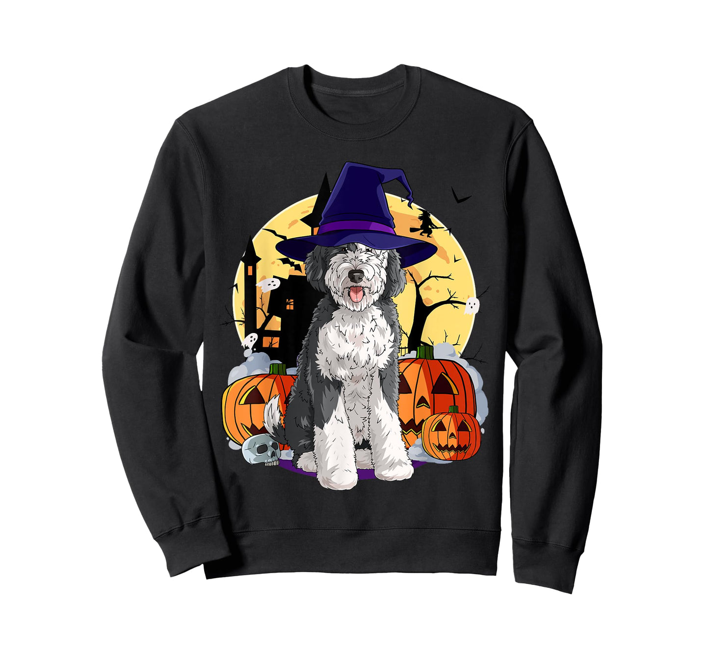 Sheepadoodle Cute Dog Halloween Witch Pumpkin T-Shirt