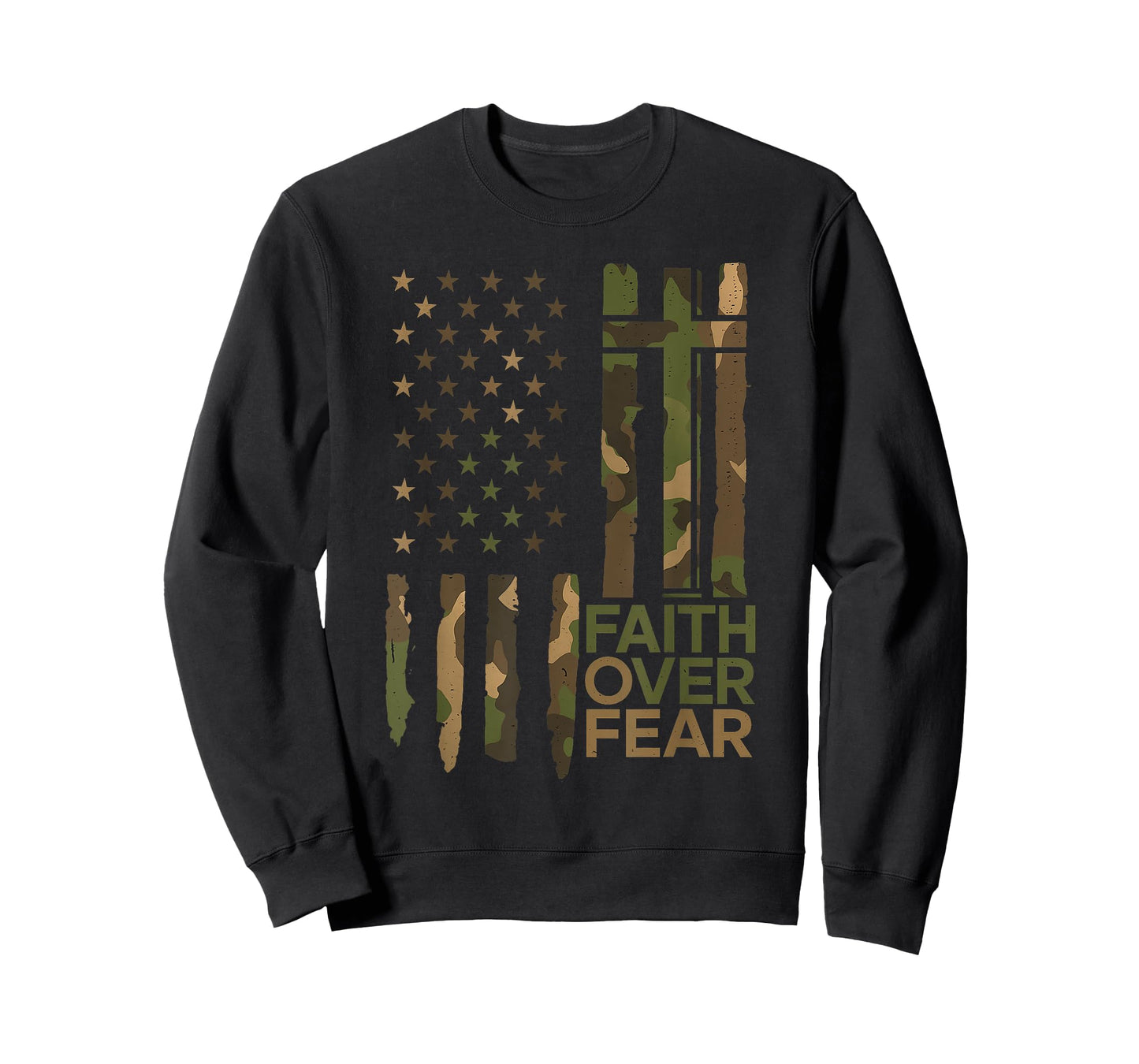 Vintage Design Christian Faith Over Fear Camo US Flag T-Shirt