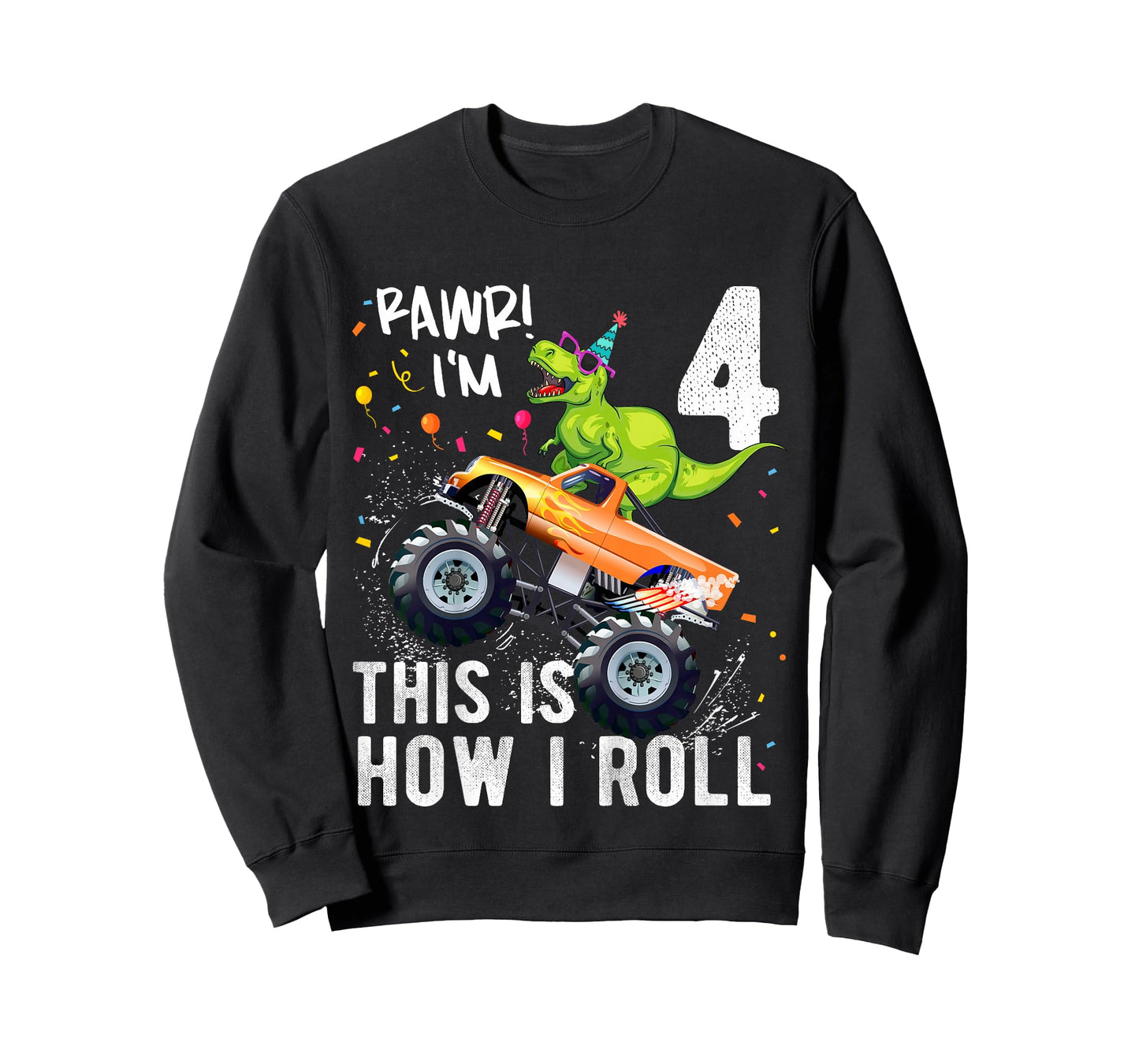 T Rex Dinosaur Monster Truck 4th Birthday Boys and Girls T-Shirt