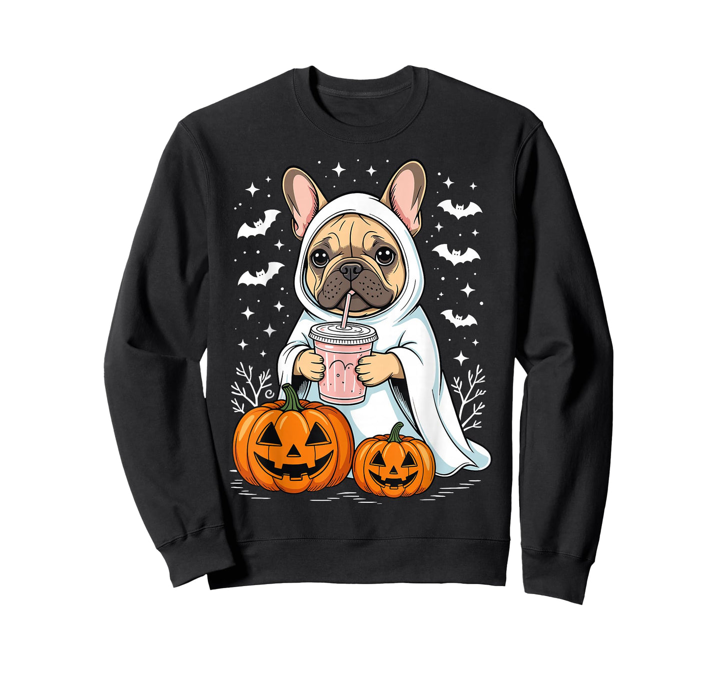 Cute Bulldog Ghost Halloween Pumpkin French Bulldog T-Shirt