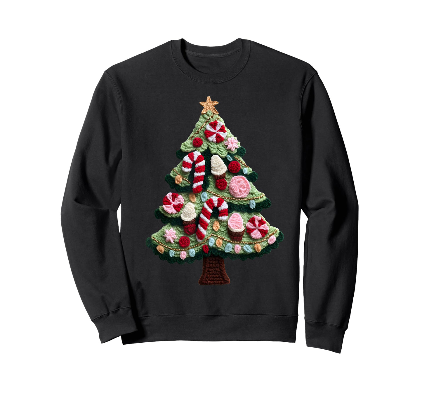 Christmas Tree Ornament Candy Cane Crochet Holiday Pajamas T-Shirt