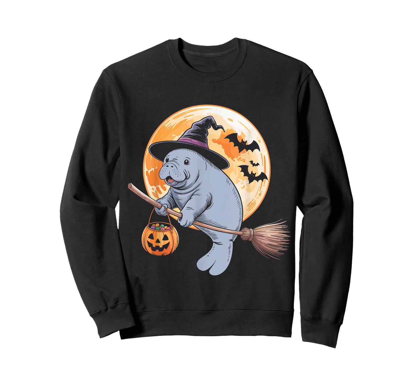Manatee Witch Hat Pumpkin Halloween Costume Men Women Kids T-Shirt