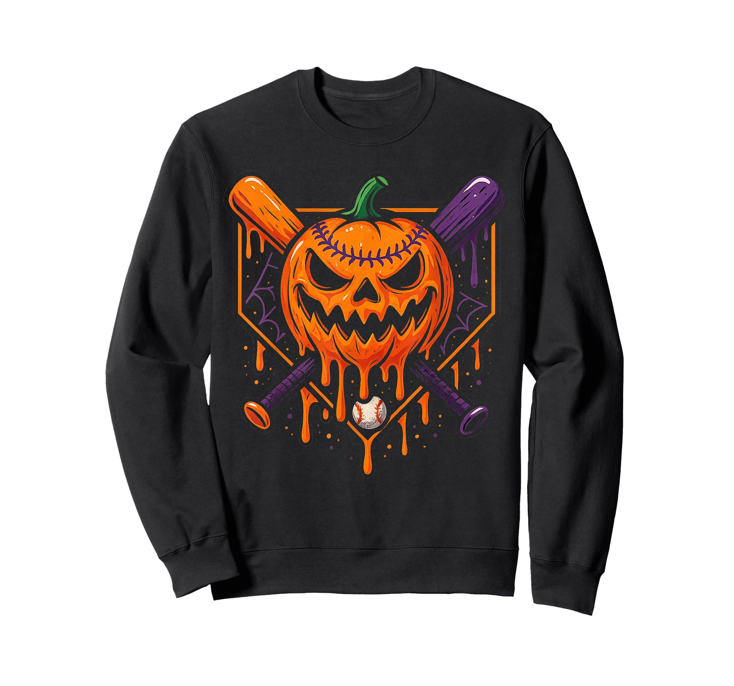 Pumpkin Halloween Baseball Ice Cream Drip Spooky Boys Youth T-Shirt
