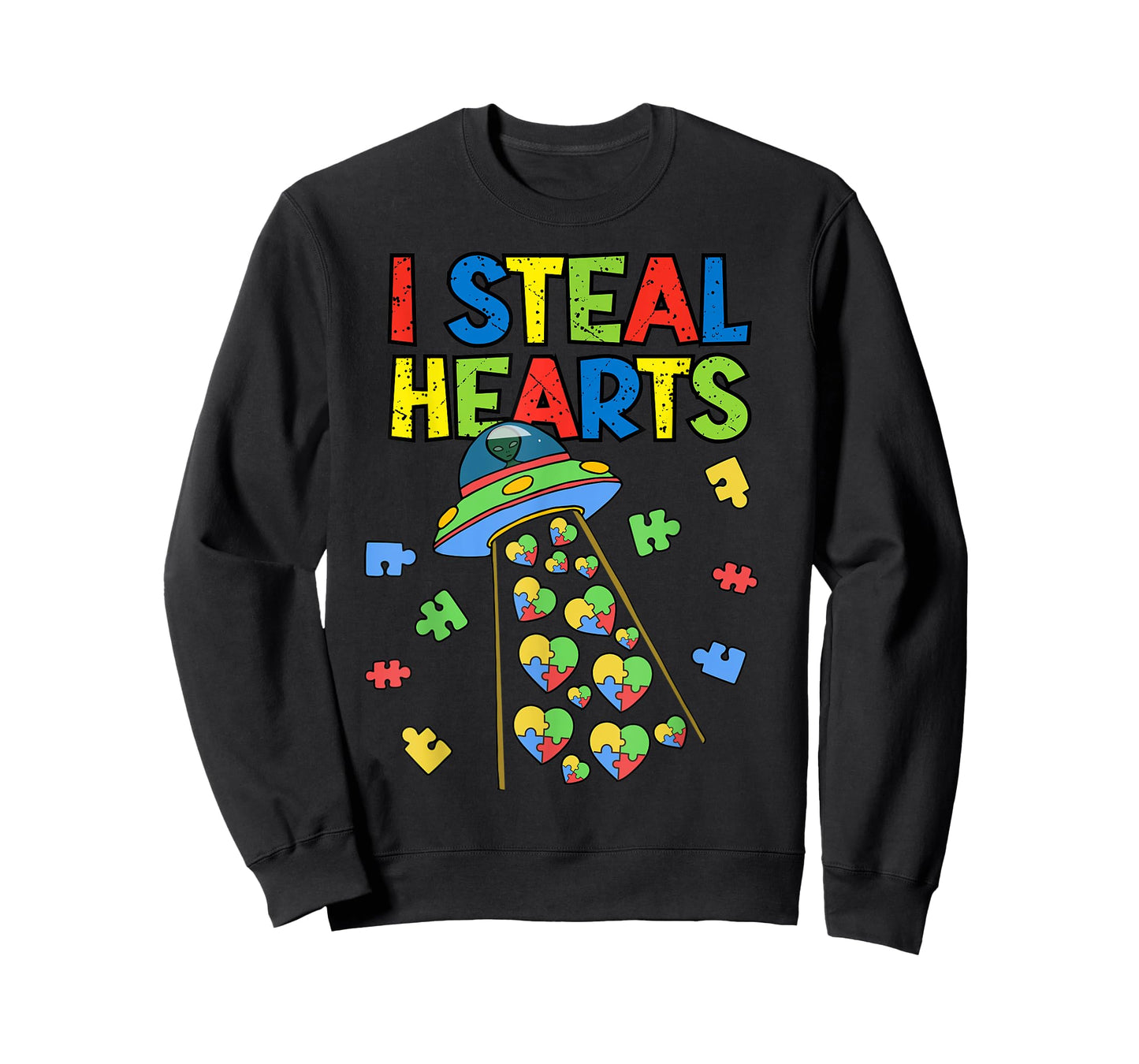 I Steal Hearts Puzzle Autism Awareness Cute Aliens Lover UFO T-Shirt