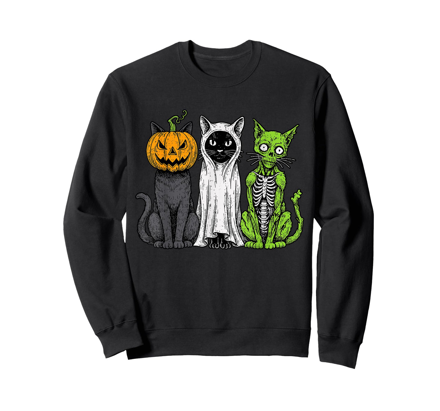 Skeleton Cat Pumpkin Ghost Halloween Kitty Meow Girl Boy Kid T-Shirt