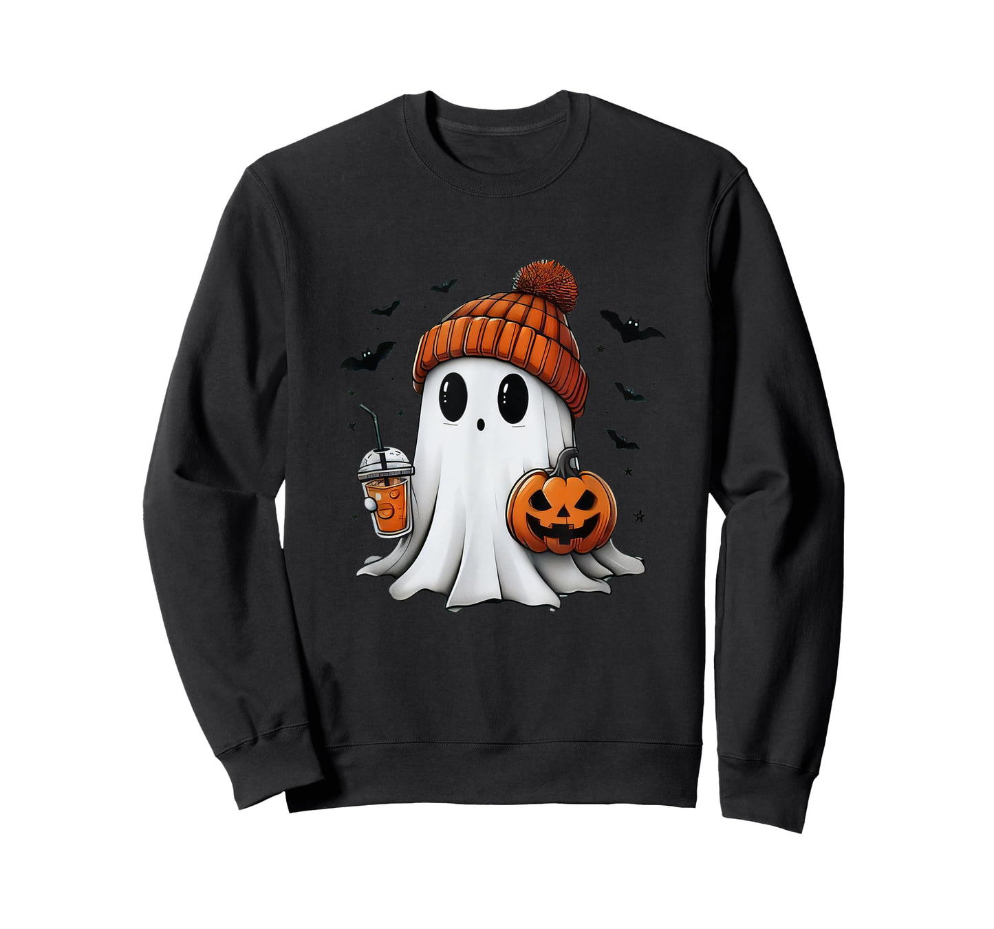 Cute Ghost Drinking Coffee Halloween Ghost Ice Coffee Womens T-Shirt