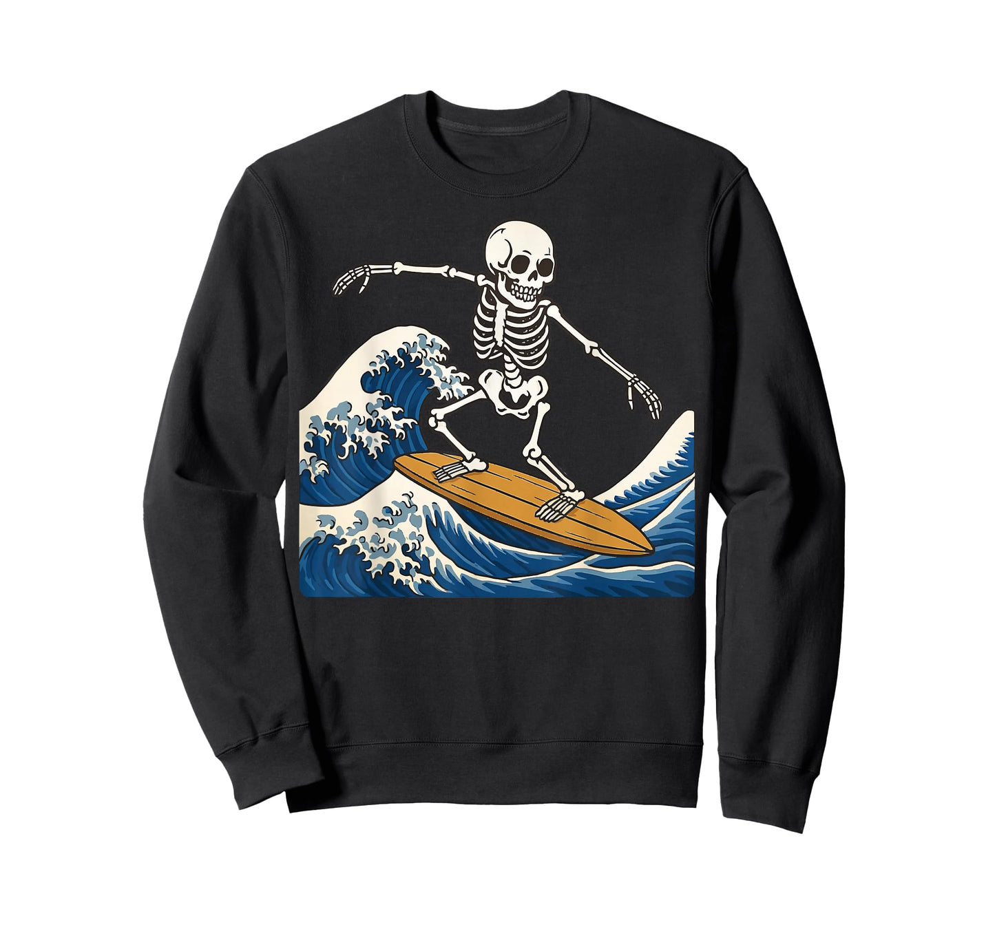 Skeleton Surfing Japanese Wave T-Shirt