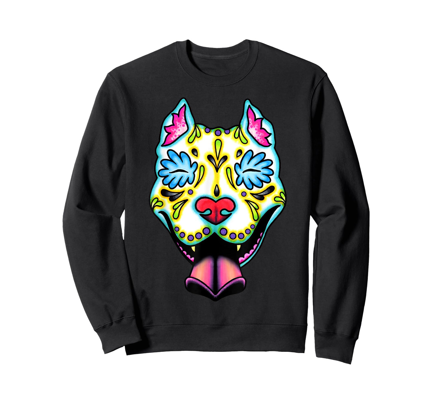 Slobbering Pit Bull - Day of the Dead Sugar Skull Pitbull T-Shirt