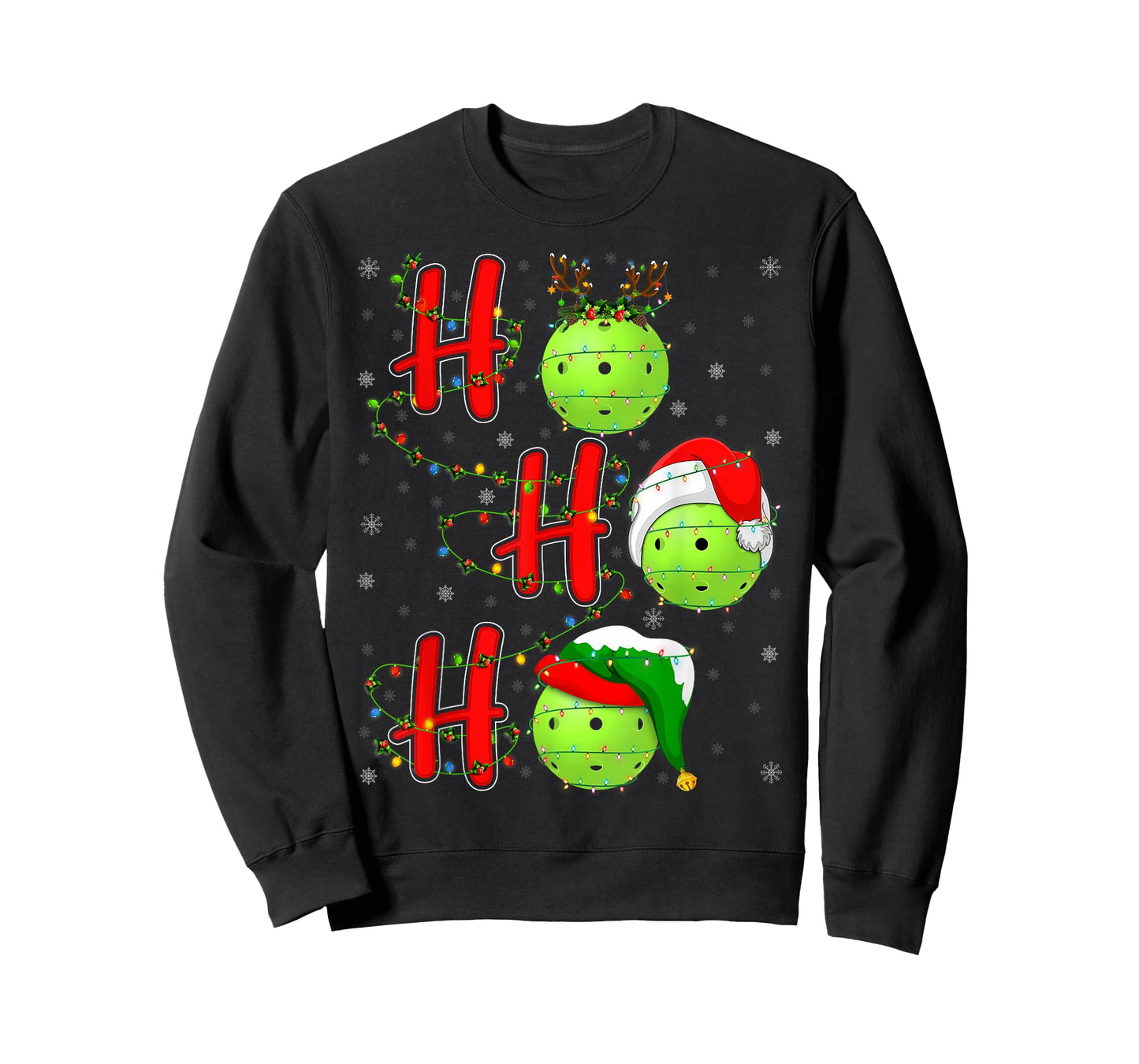 Ho Ho Ho Funny Santa Pickleball Christmas Lights T-Shirt