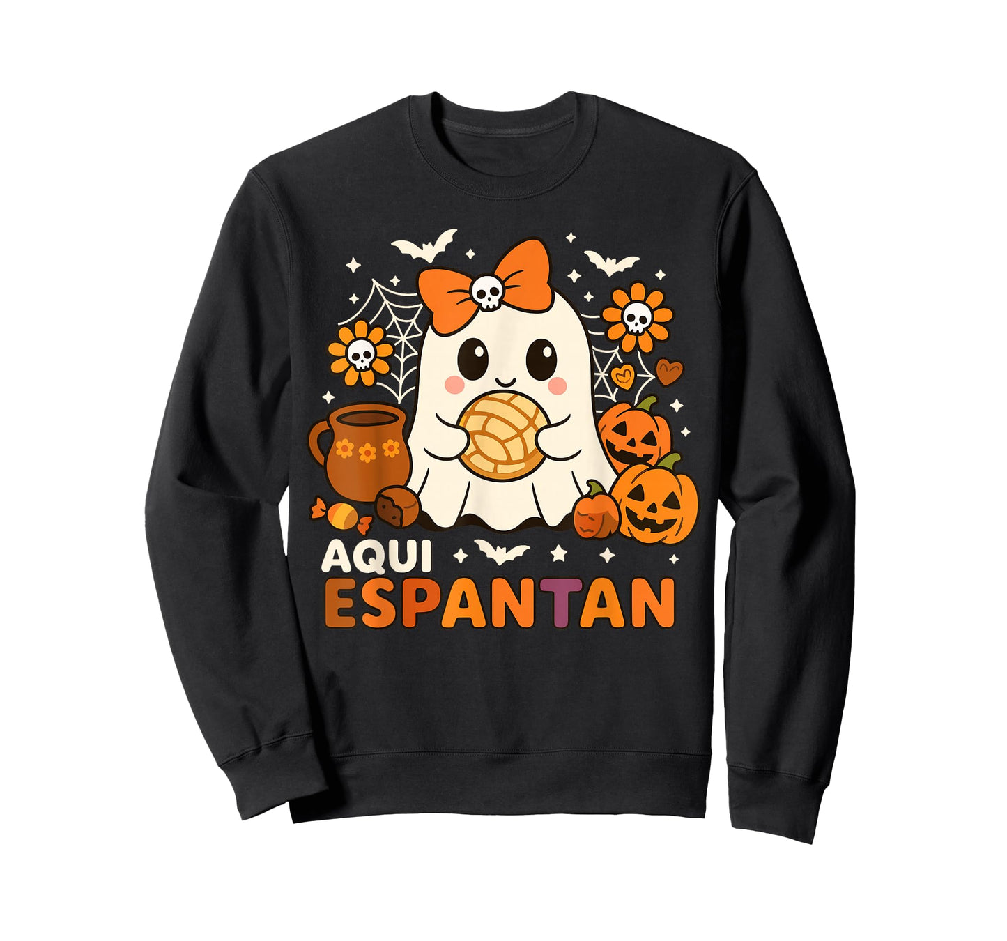 Aqui Espantan Cute Ghost Pan de Muerto Mexican Halloween T-Shirt
