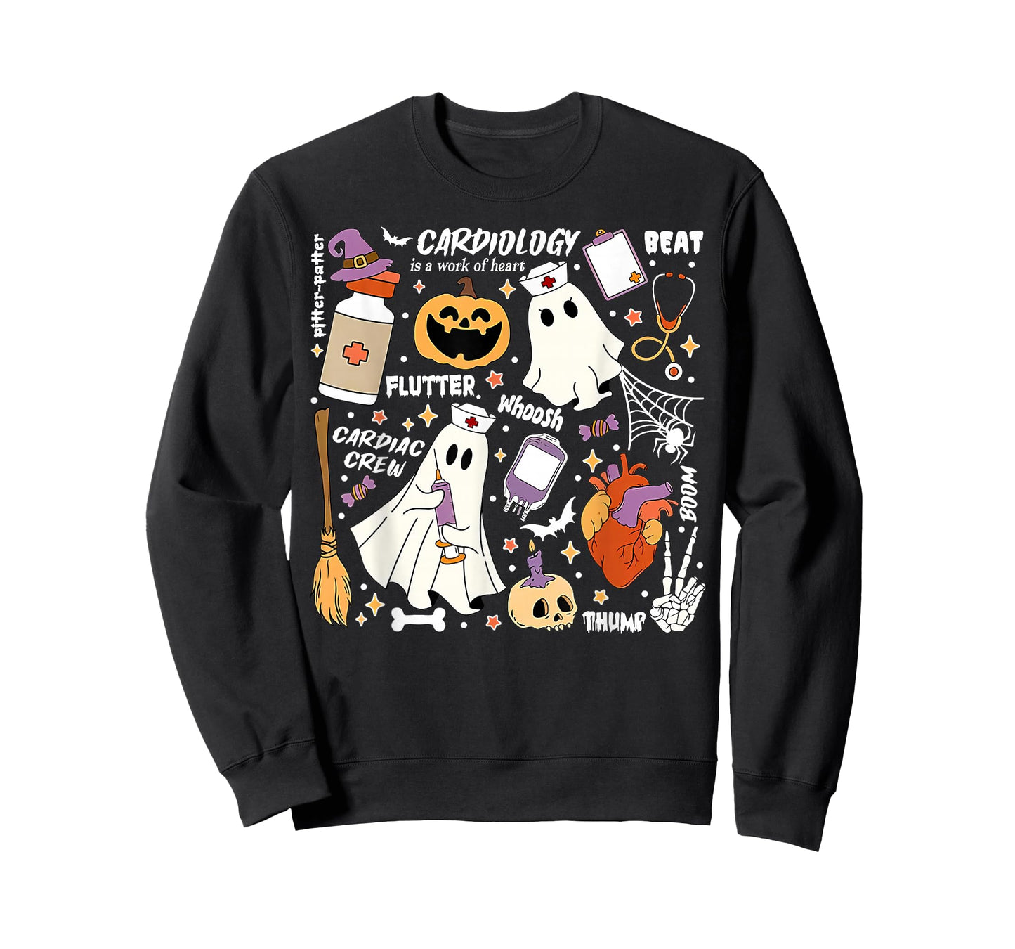 Cardiology Ghost Halloween Pumpkin CVICU Cardiac Nurse T-Shirt