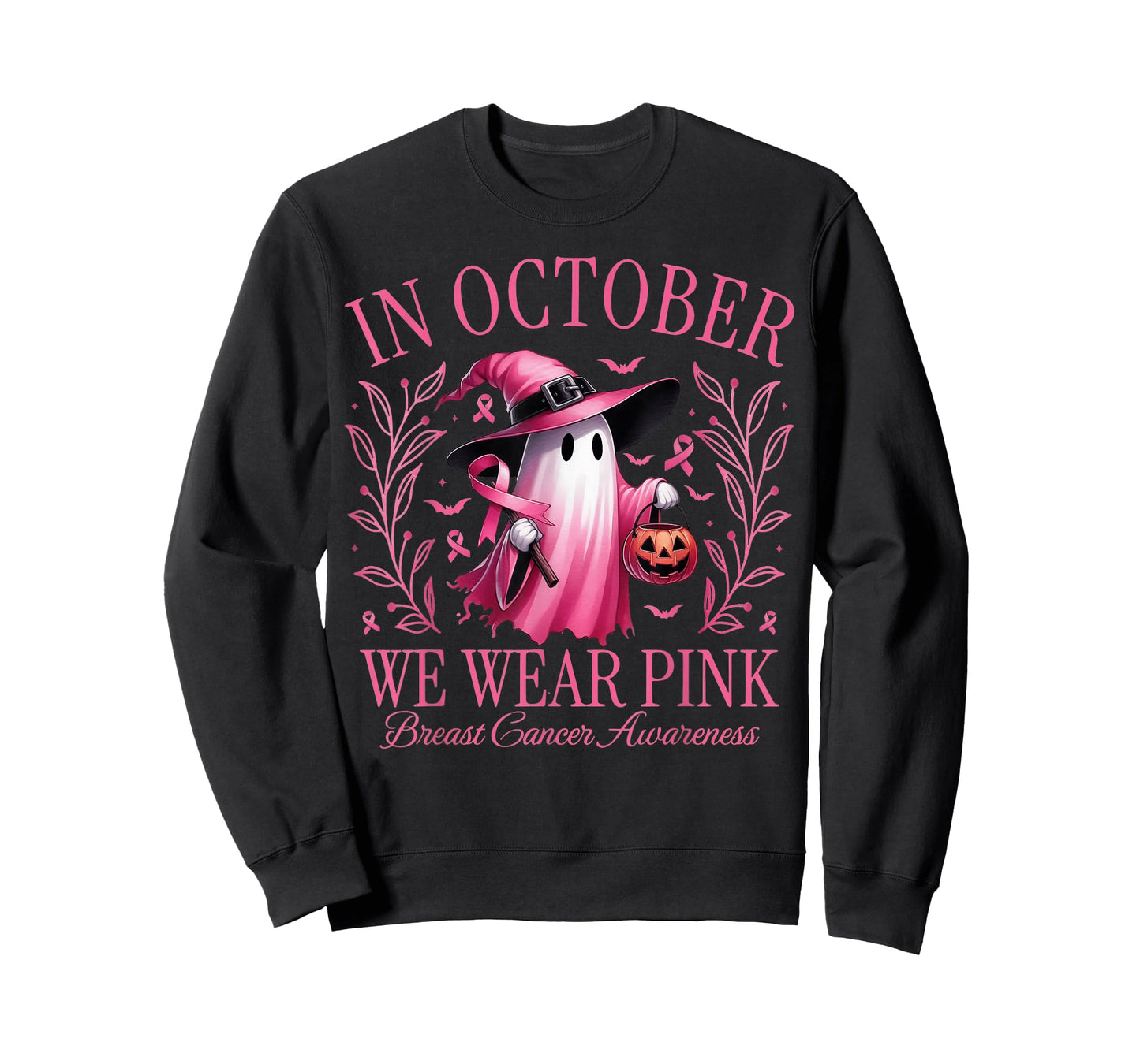 in October We Wear Pink Breast Cancer Awareness Halloween T-Shirt