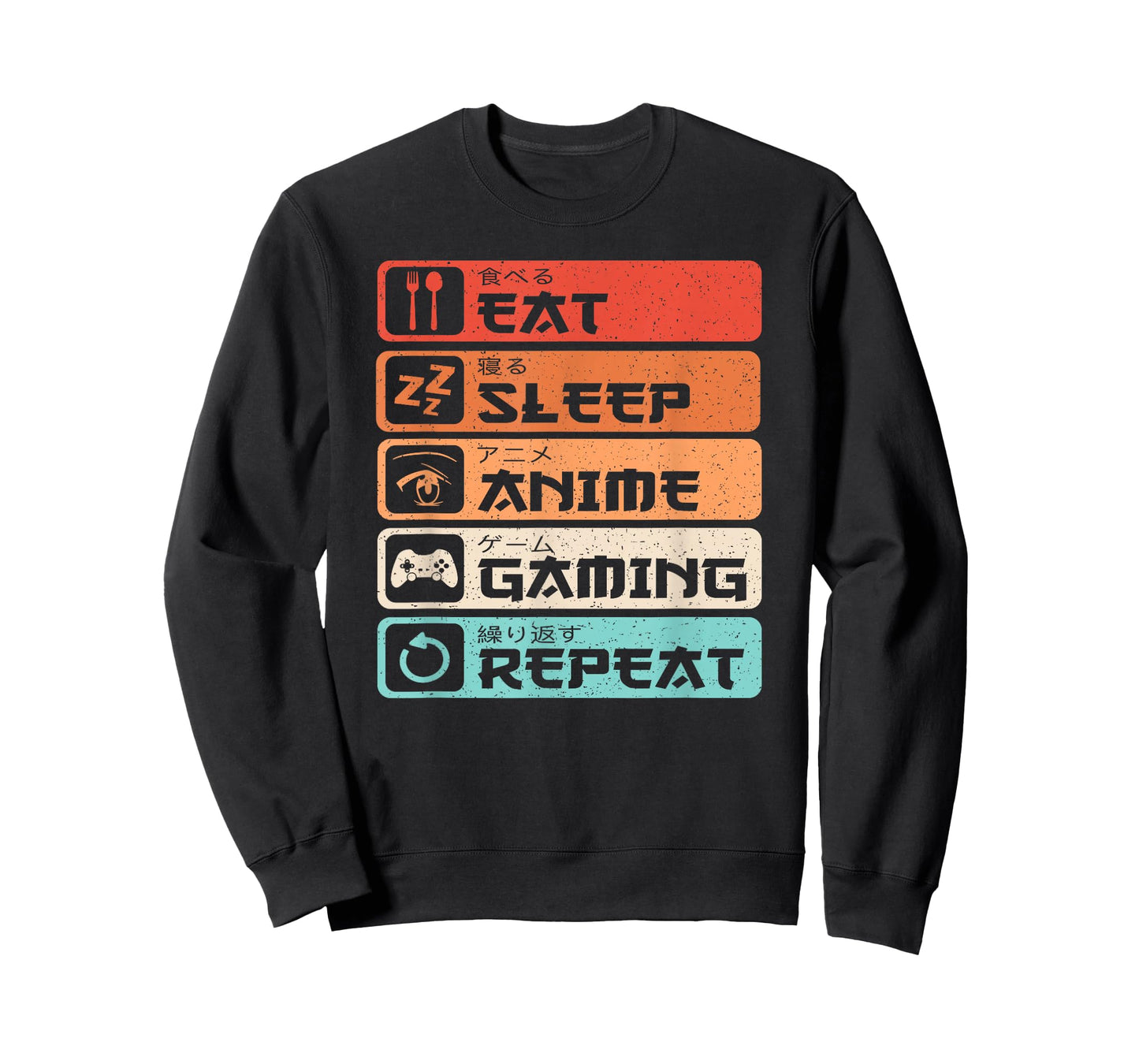 Eat Sleep Anime Gaming Repeat Otaku Manga Men Boys Retro T-Shirt