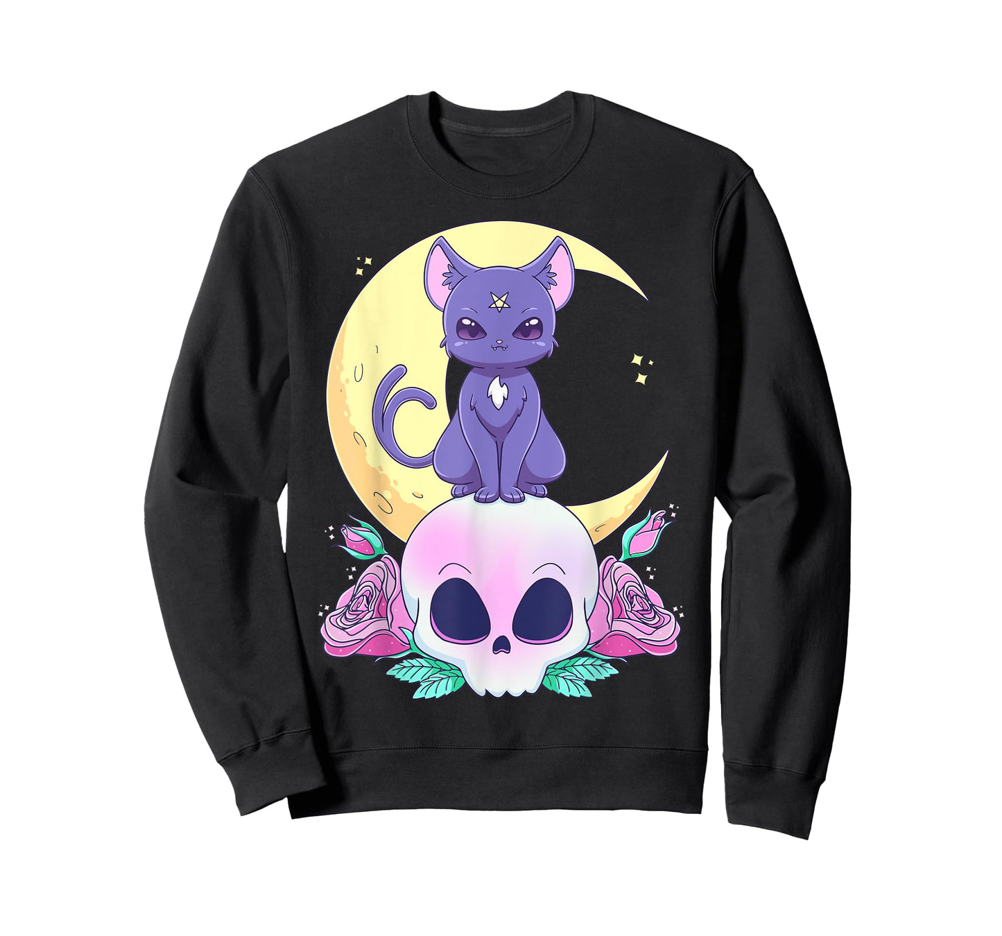 Pastel Goth Witchy Cat Cute Creepy Wiccan Cat And Skull T-Shirt