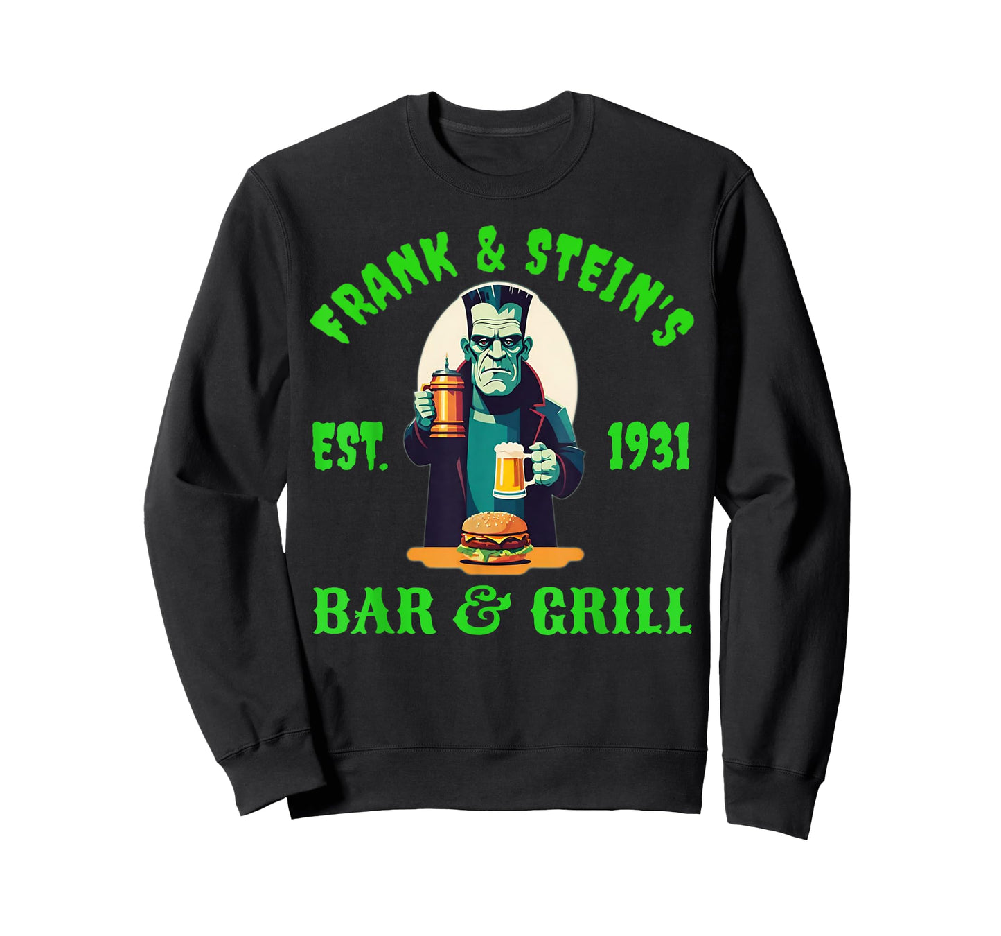 Frank and Steins Bar and Grill Frankenstein Funny Halloween T-Shirt