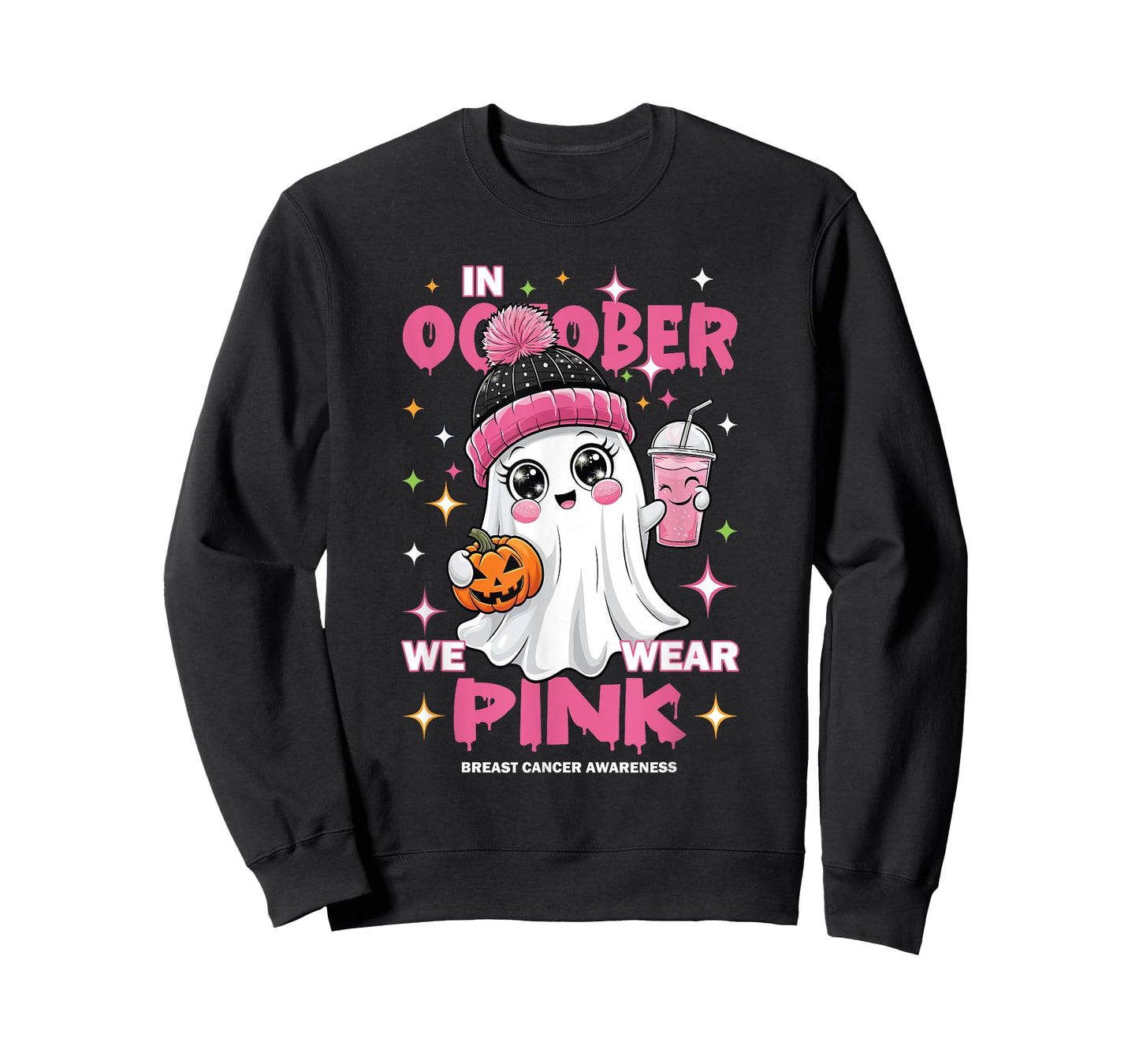 Pink October Halloween Ghost Breast Cancer Awareness T-Shirt