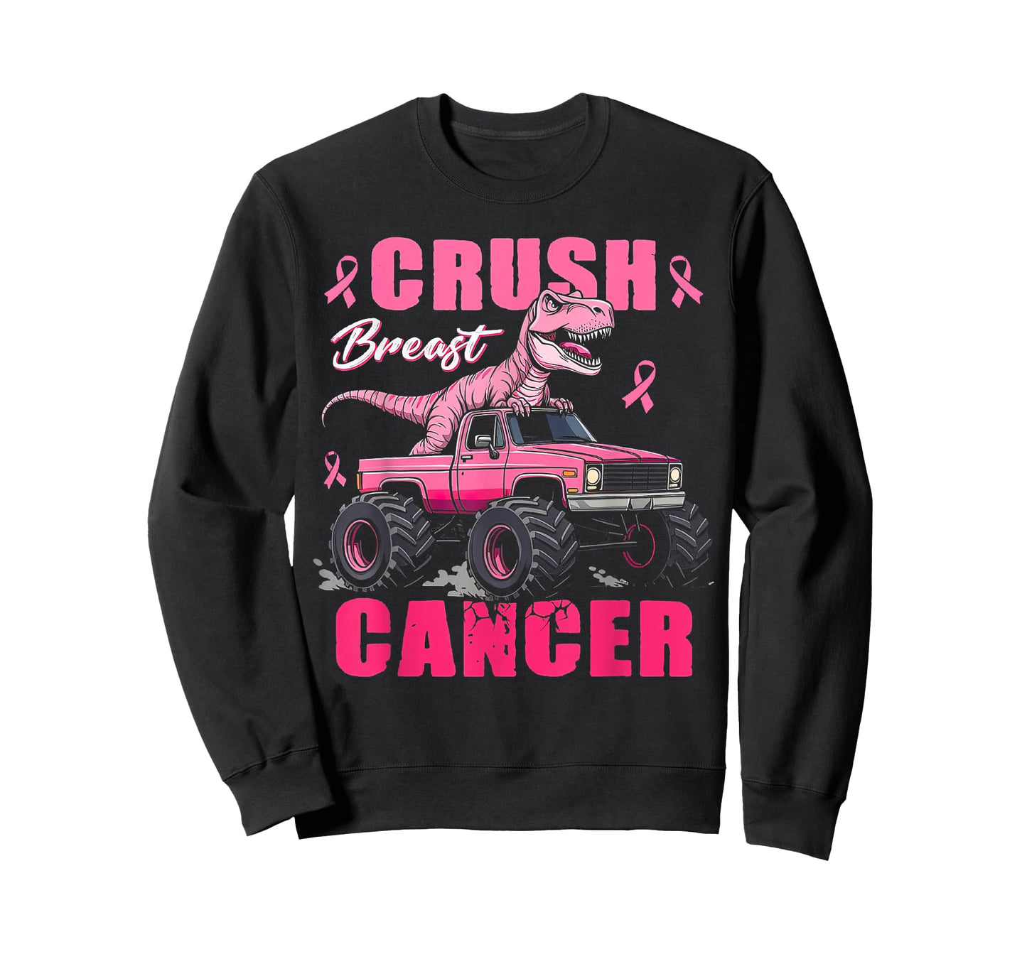 Crush Breast Cancer Dinosaur T Rex Monster Truck Boys Kids T-Shirt