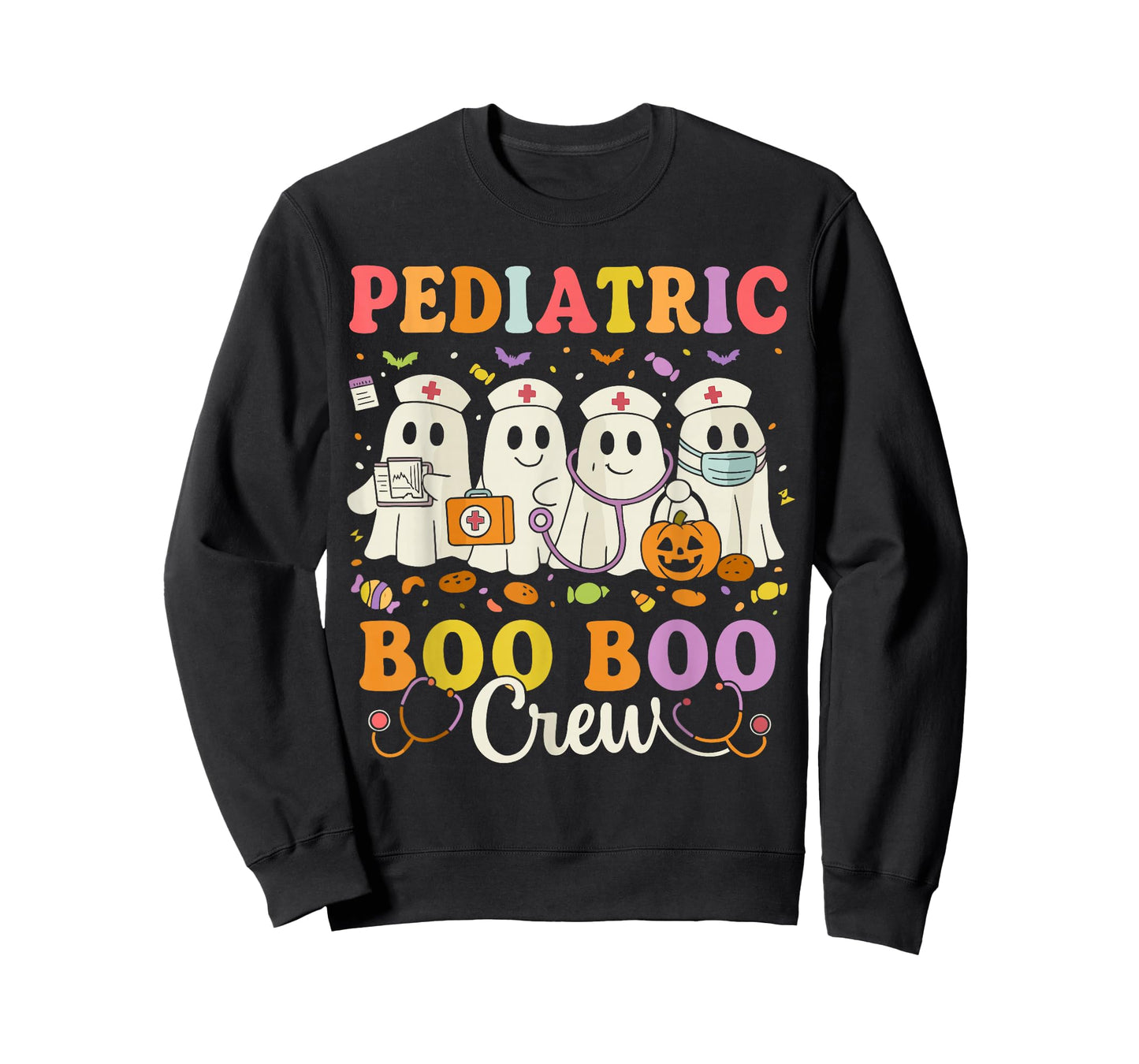Boo Boo Crew Pediatric Women, Halloween Ghost Nurse Medical T-Shirt