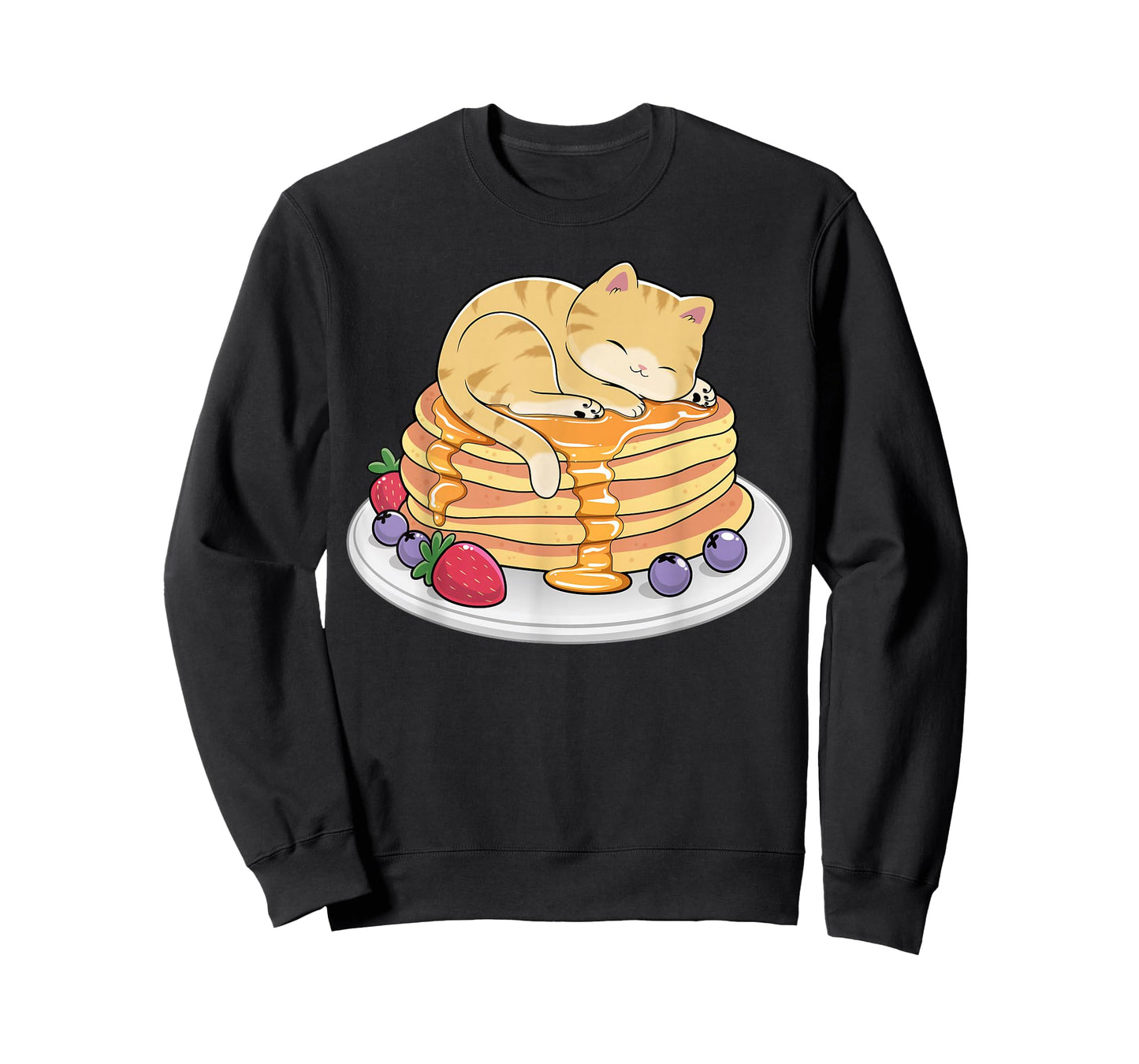 Cat Pancakes Kawaii Anime Cat Nap Funny Breakfast Kitten T-Shirt