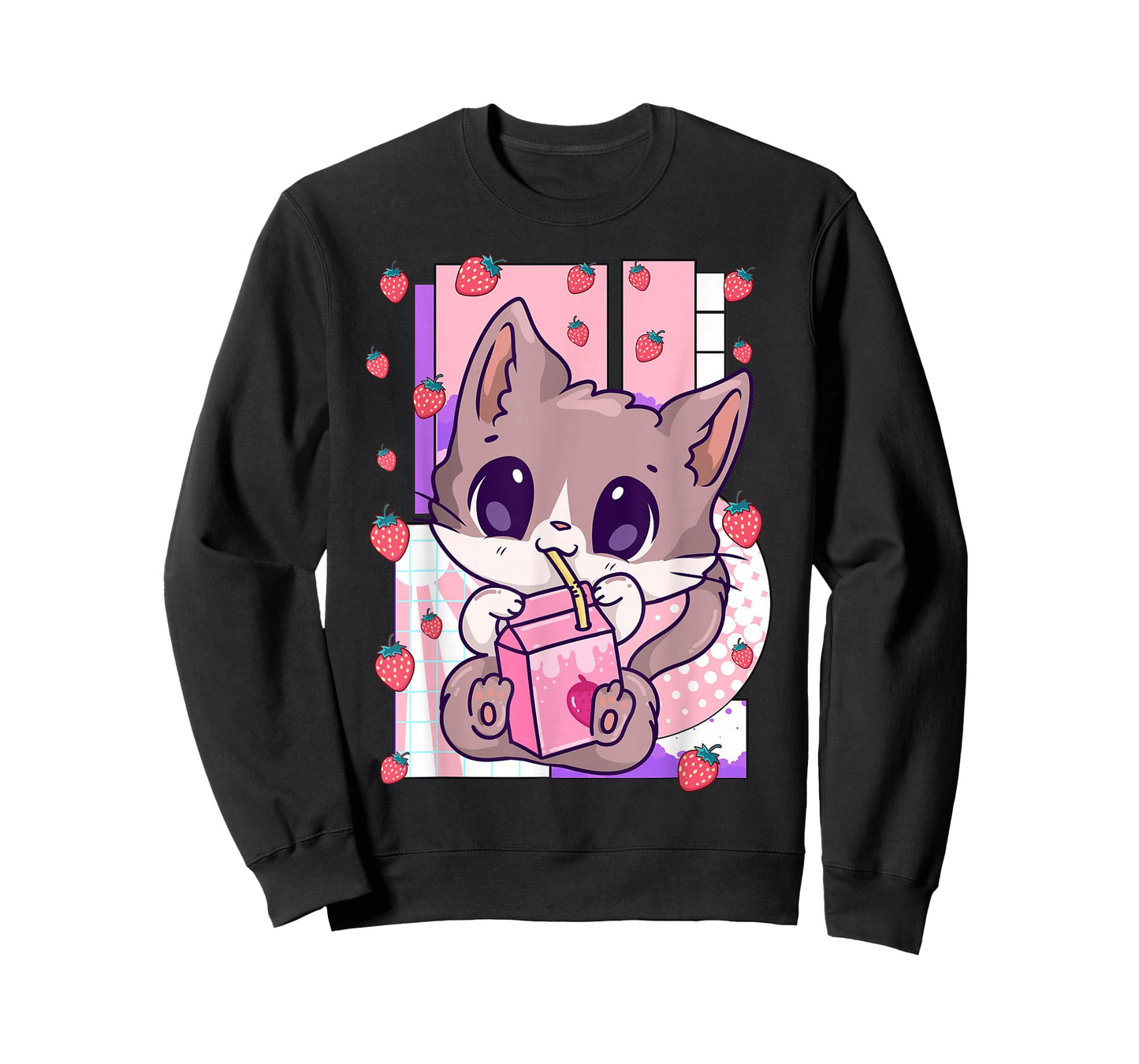 Cute Kawaii Cat Strawberry Milk Anime Neko Shake T-Shirt