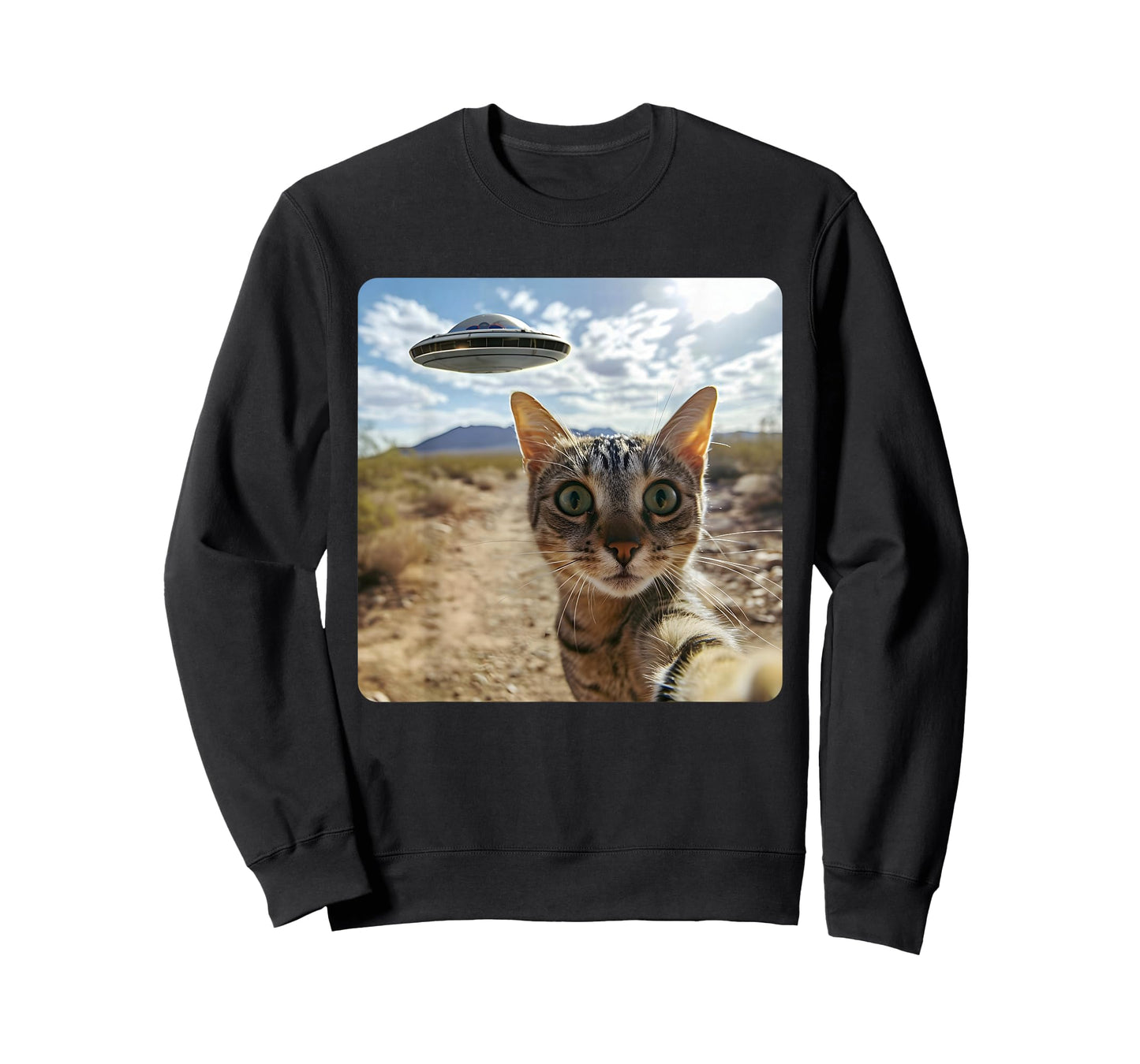 Extraterrestrial Encounter: Cat Selfie with Alien UFO T-Shirt