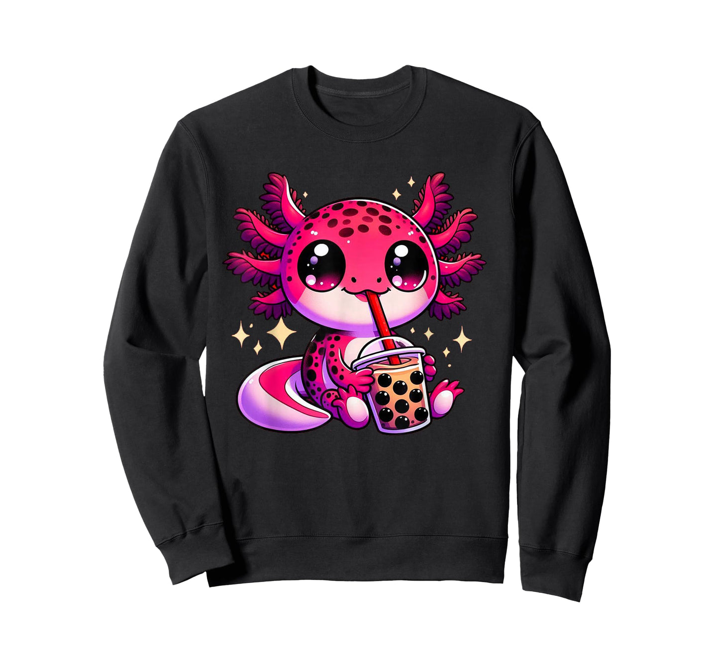 Kawaii Axolotl Enjoying Boba Tea Milk Bubble Drink Adorable T-Shirt