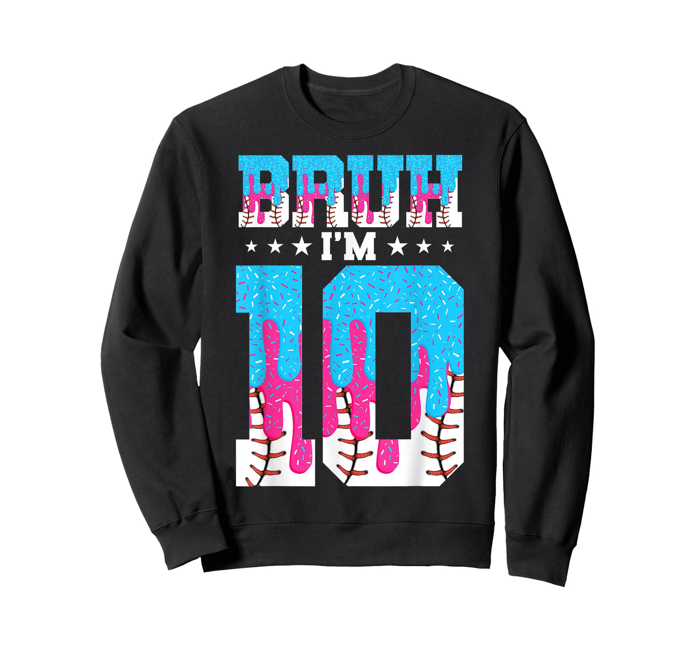 Bruh 10th Birthday Boy Baseball Ice Cream Drip 10 Year Old T-Shirt