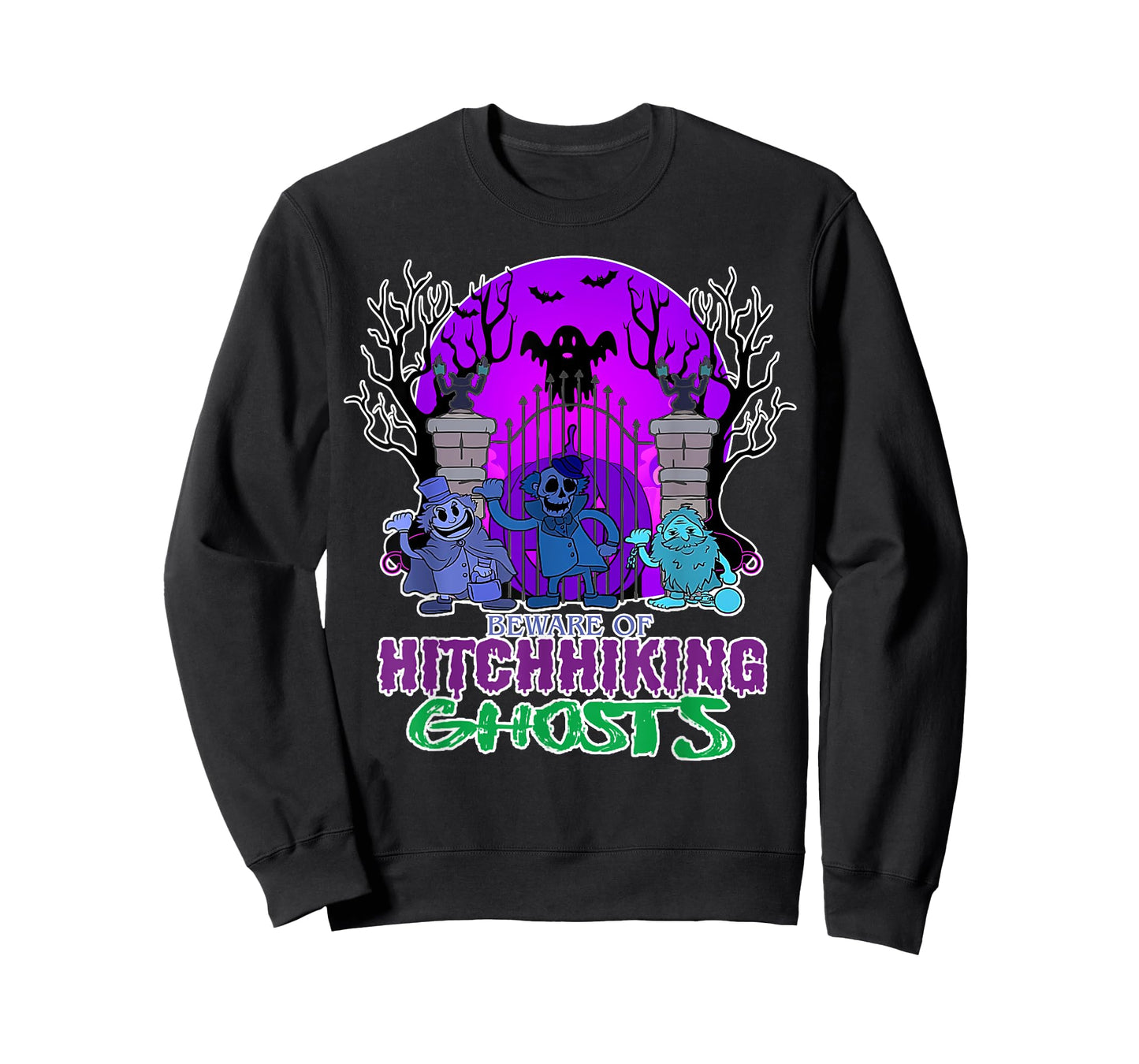 Beware Of Hitchhiking Ghosts Halloween Bat Funny T-Shirt