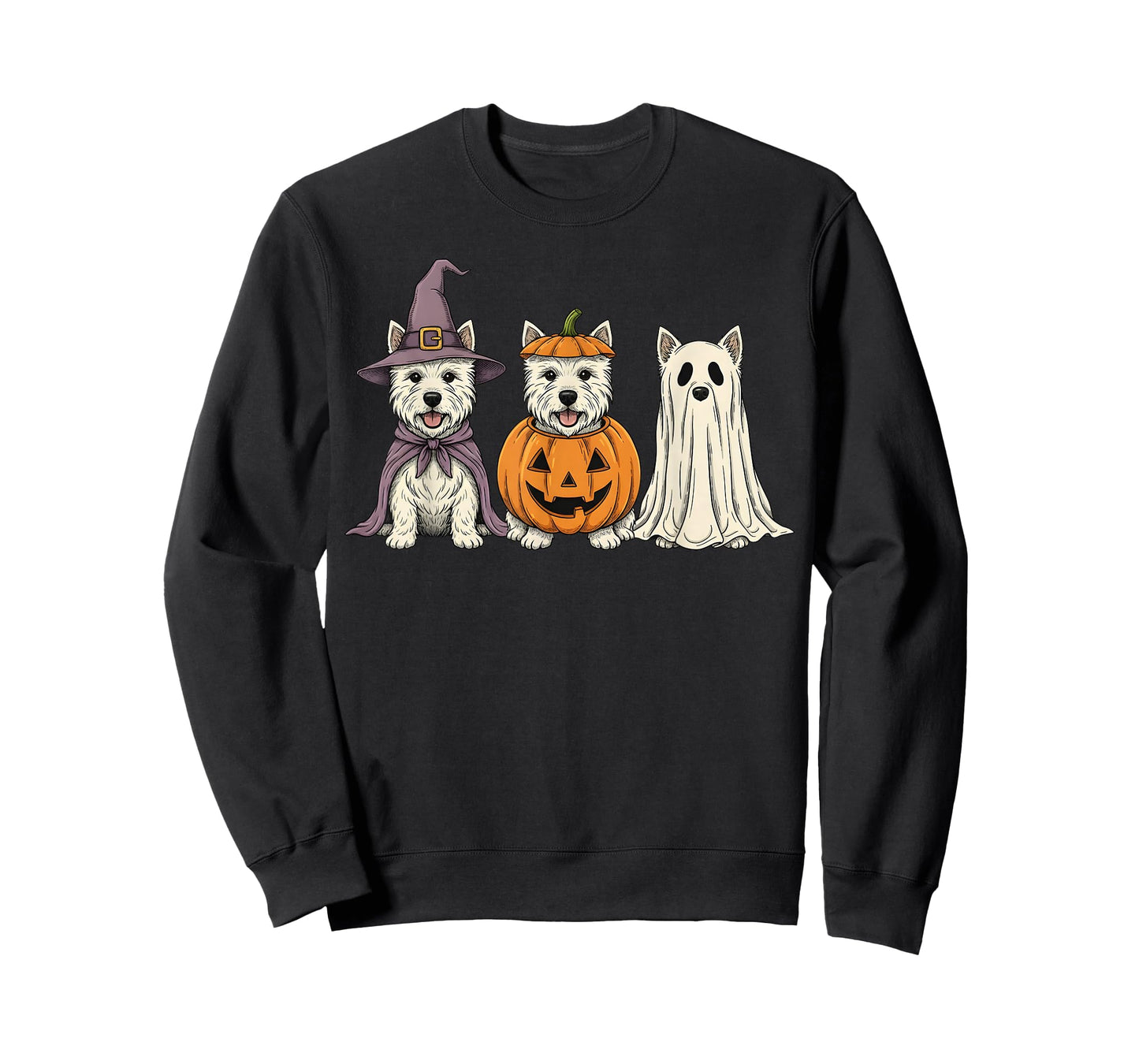 Spooky Ghost West Highland White Terrier Pumpkin Halloween T-Shirt